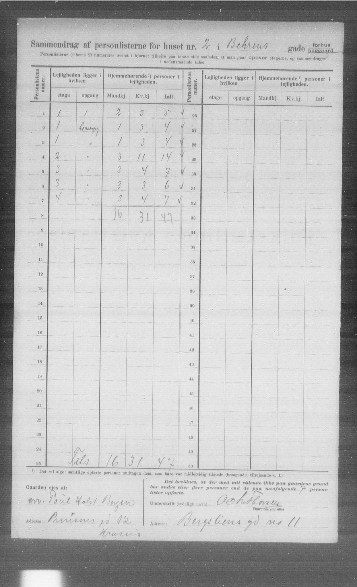 OBA, Municipal Census 1907 for Kristiania, 1907, p. 1789