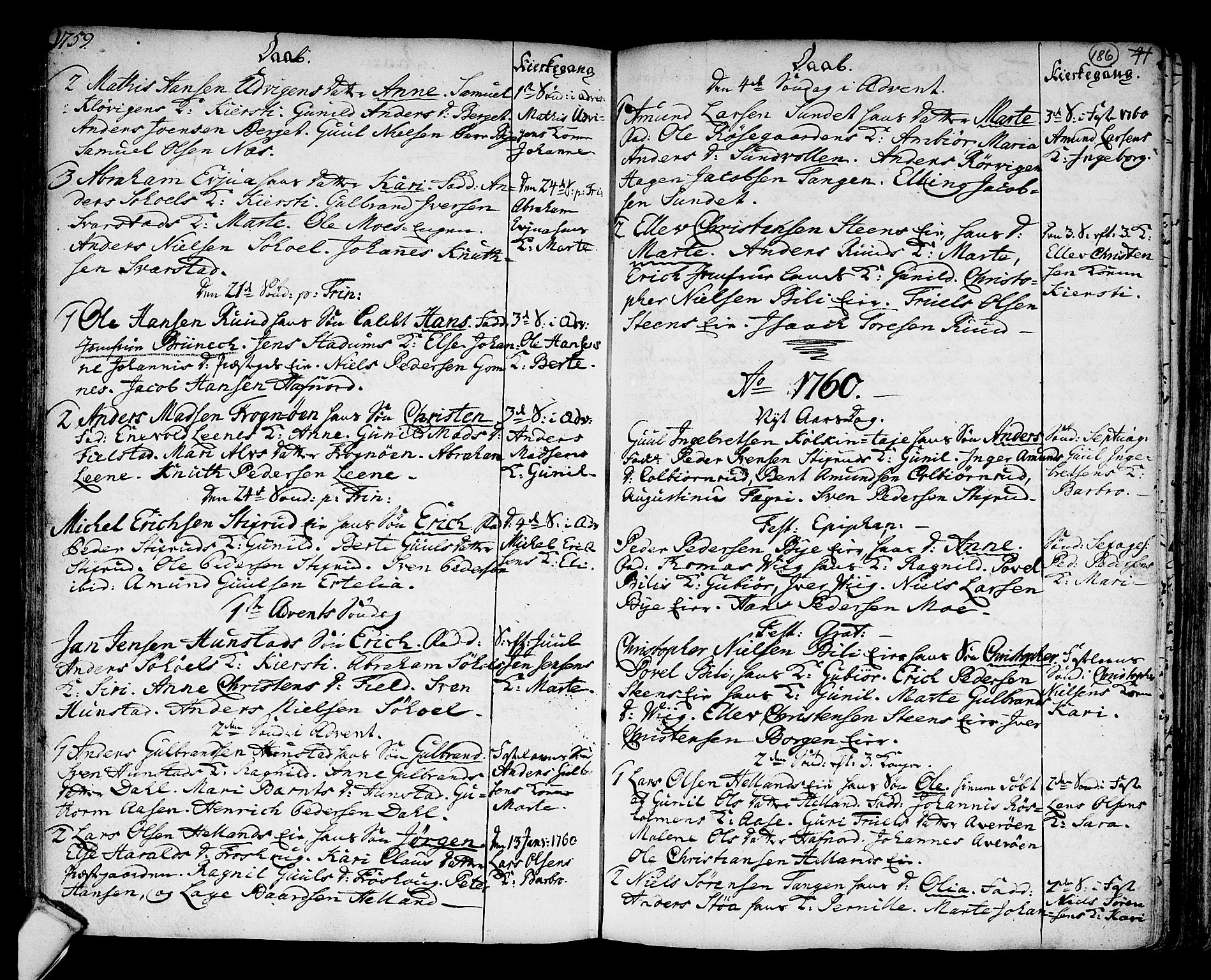 Hole kirkebøker, SAKO/A-228/F/Fa/L0001: Parish register (official) no. I 1, 1716-1765, p. 186