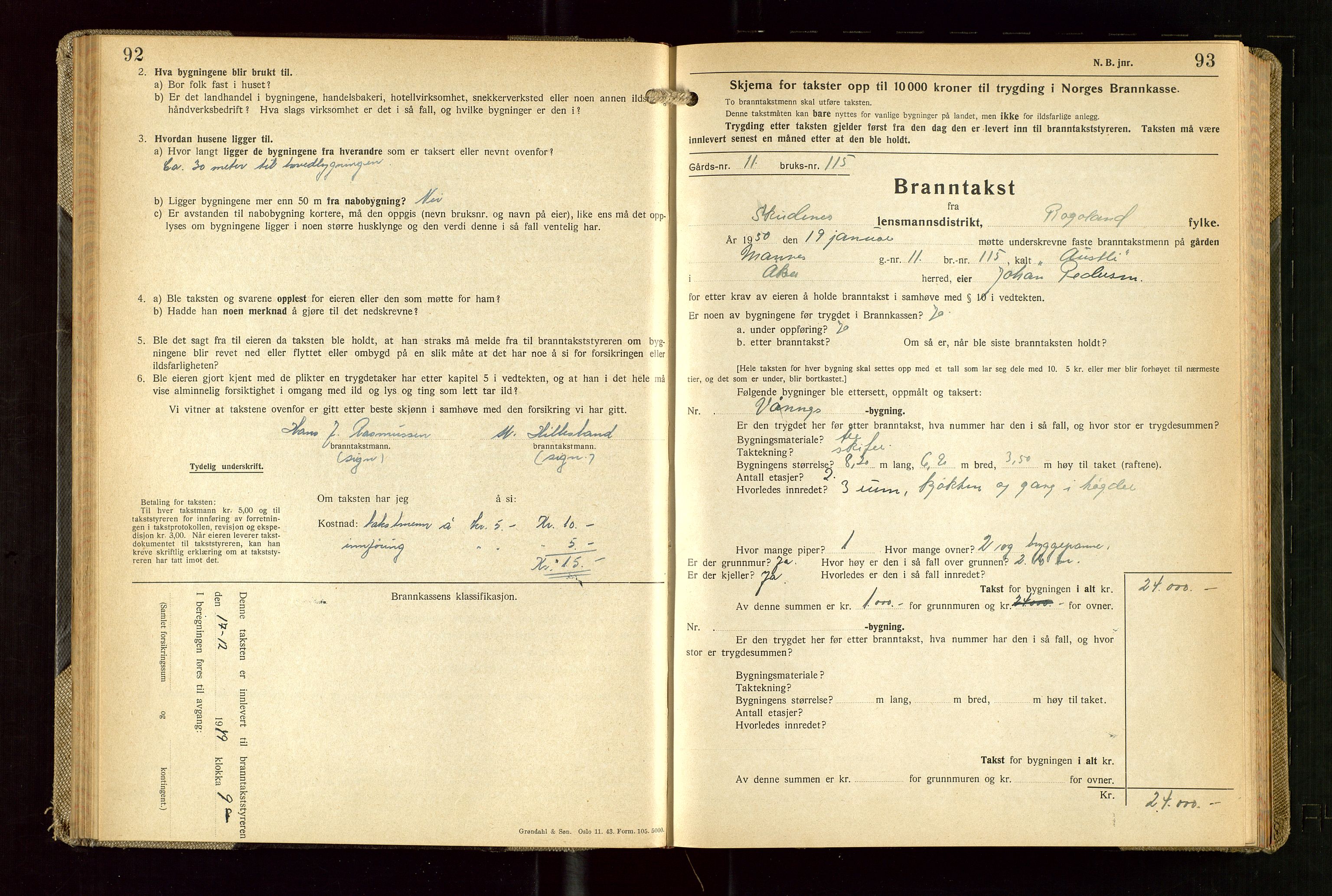 Skudenes lensmannskontor, AV/SAST-A-100444/Gob/L0003: "Brandtakstprotokoll", 1942-1954, p. 92-93