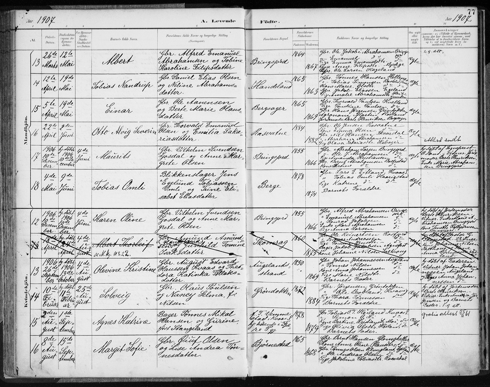 Lyngdal sokneprestkontor, AV/SAK-1111-0029/F/Fa/Fac/L0012: Parish register (official) no. A 12, 1894-1918, p. 77