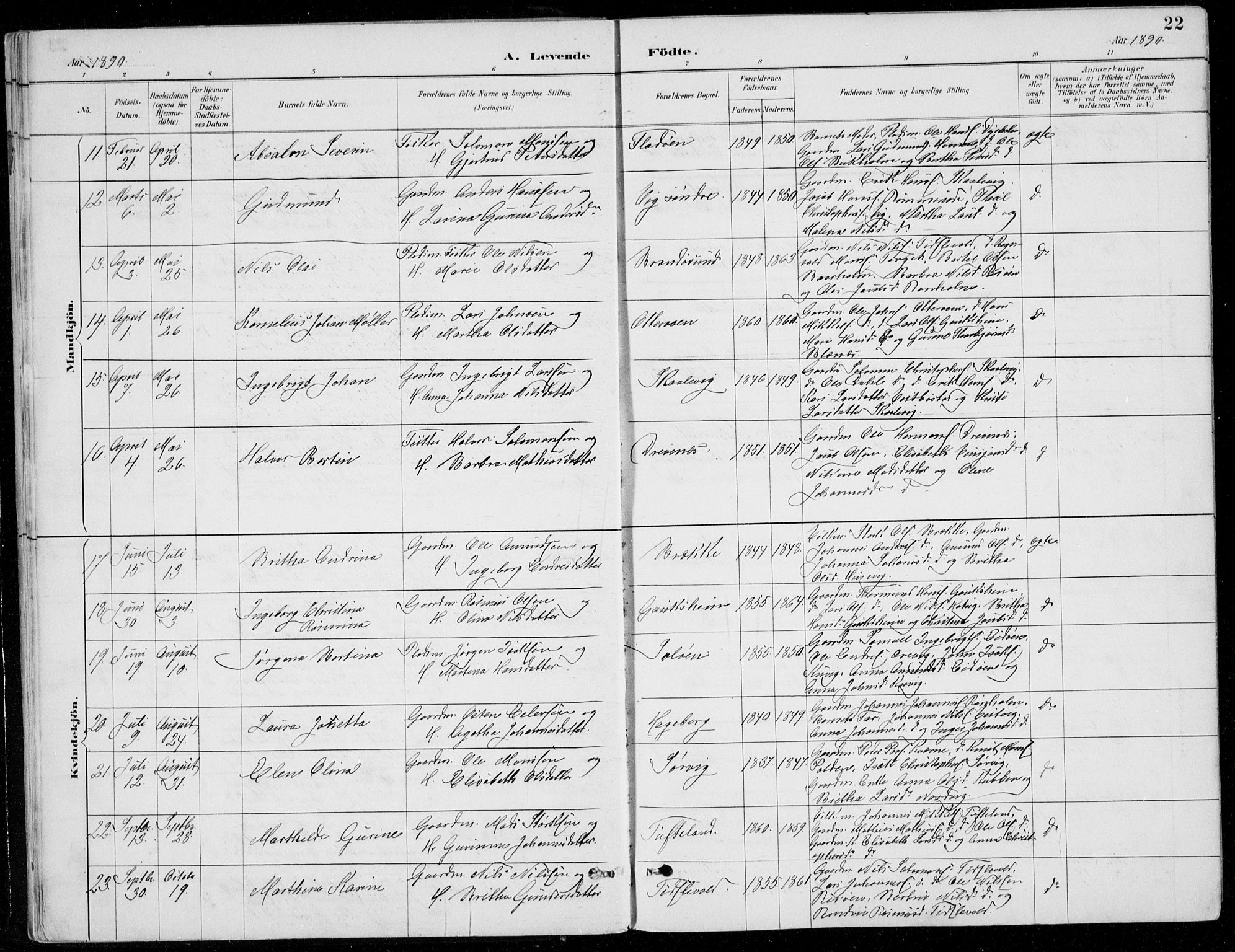 Fitjar sokneprestembete, AV/SAB-A-99926: Parish register (copy) no. A 2, 1887-1906, p. 22