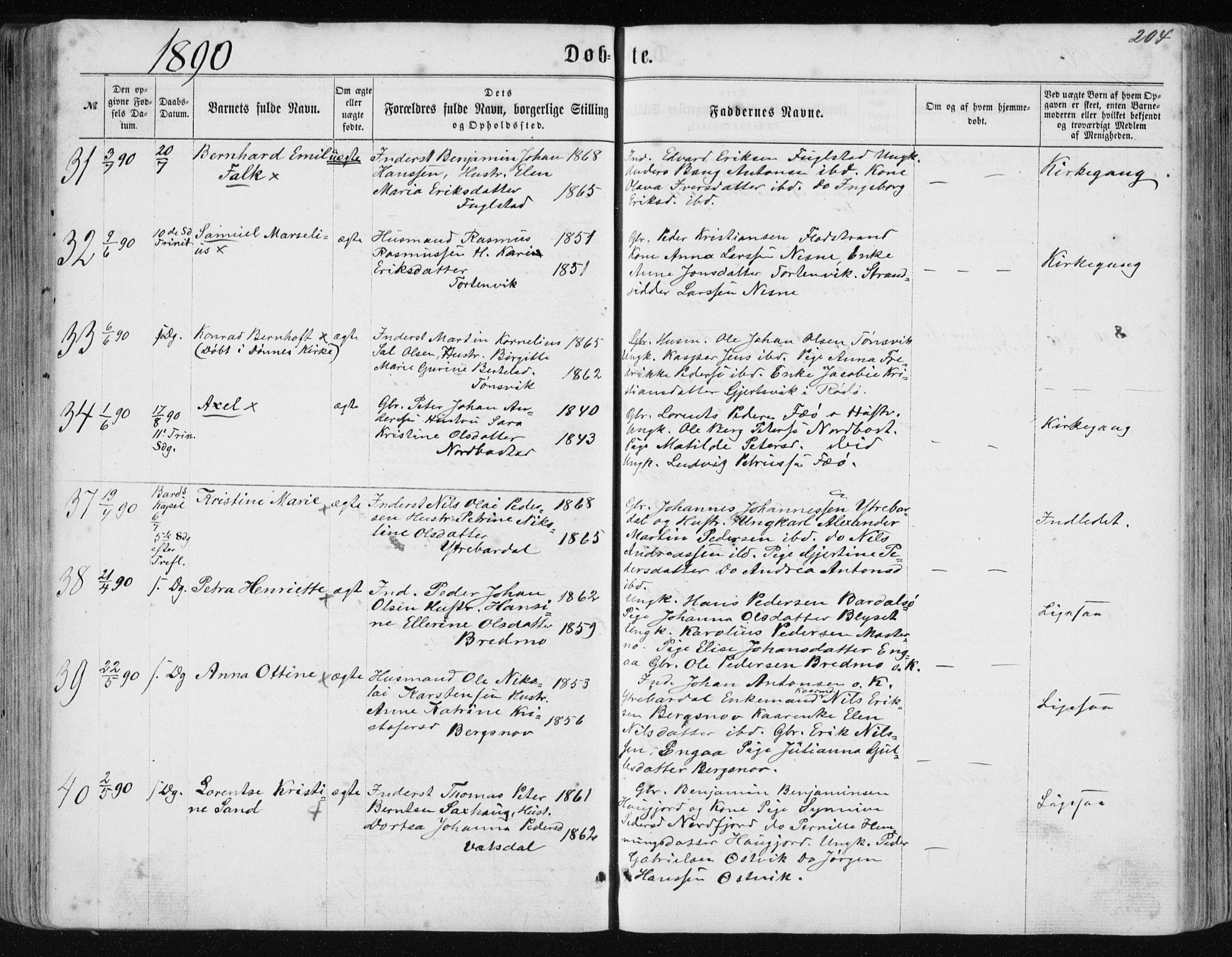 Ministerialprotokoller, klokkerbøker og fødselsregistre - Nordland, AV/SAT-A-1459/838/L0556: Parish register (copy) no. 838C03, 1861-1893, p. 204