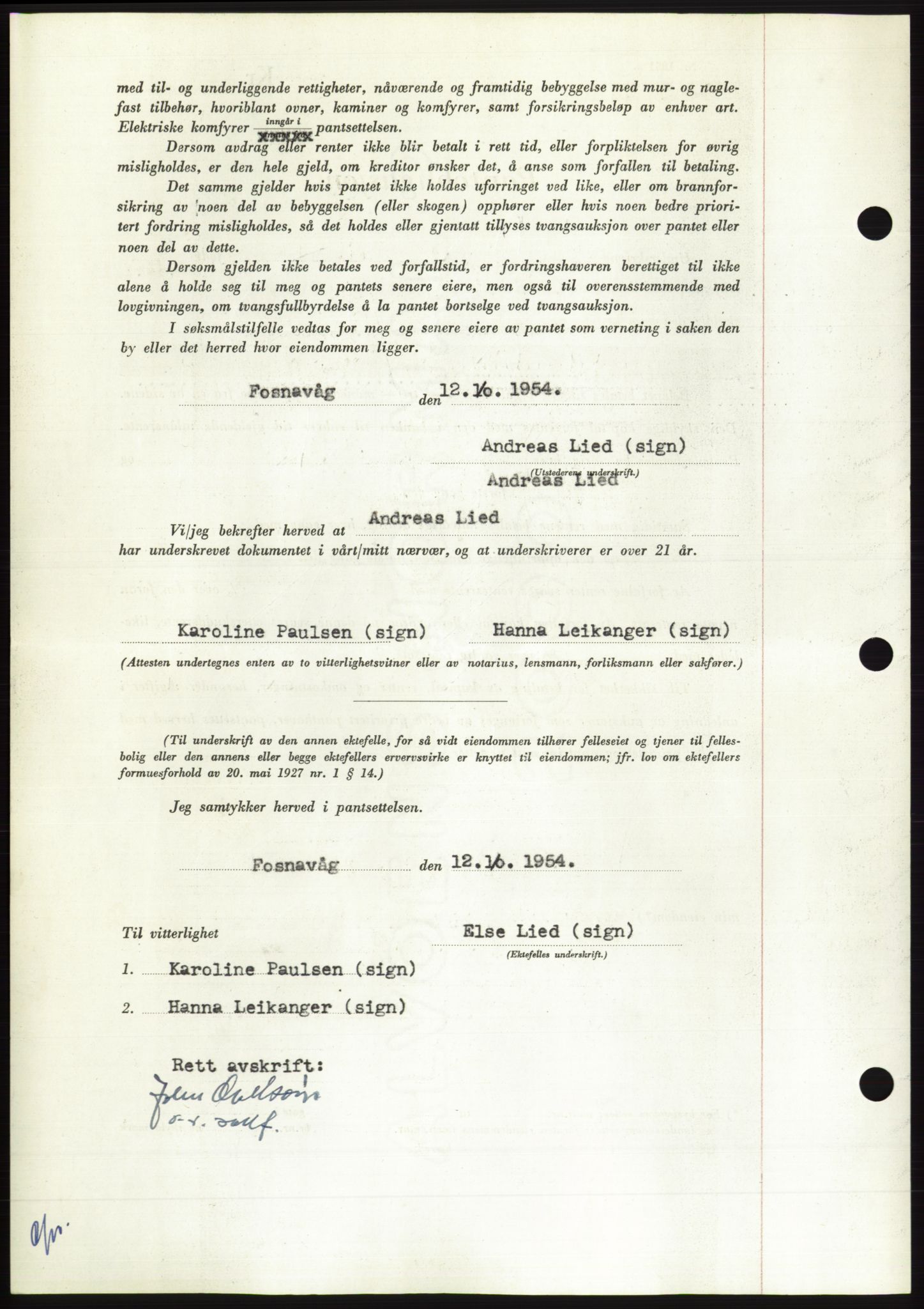 Søre Sunnmøre sorenskriveri, AV/SAT-A-4122/1/2/2C/L0126: Mortgage book no. 14B, 1954-1955, Diary no: : 2795/1954