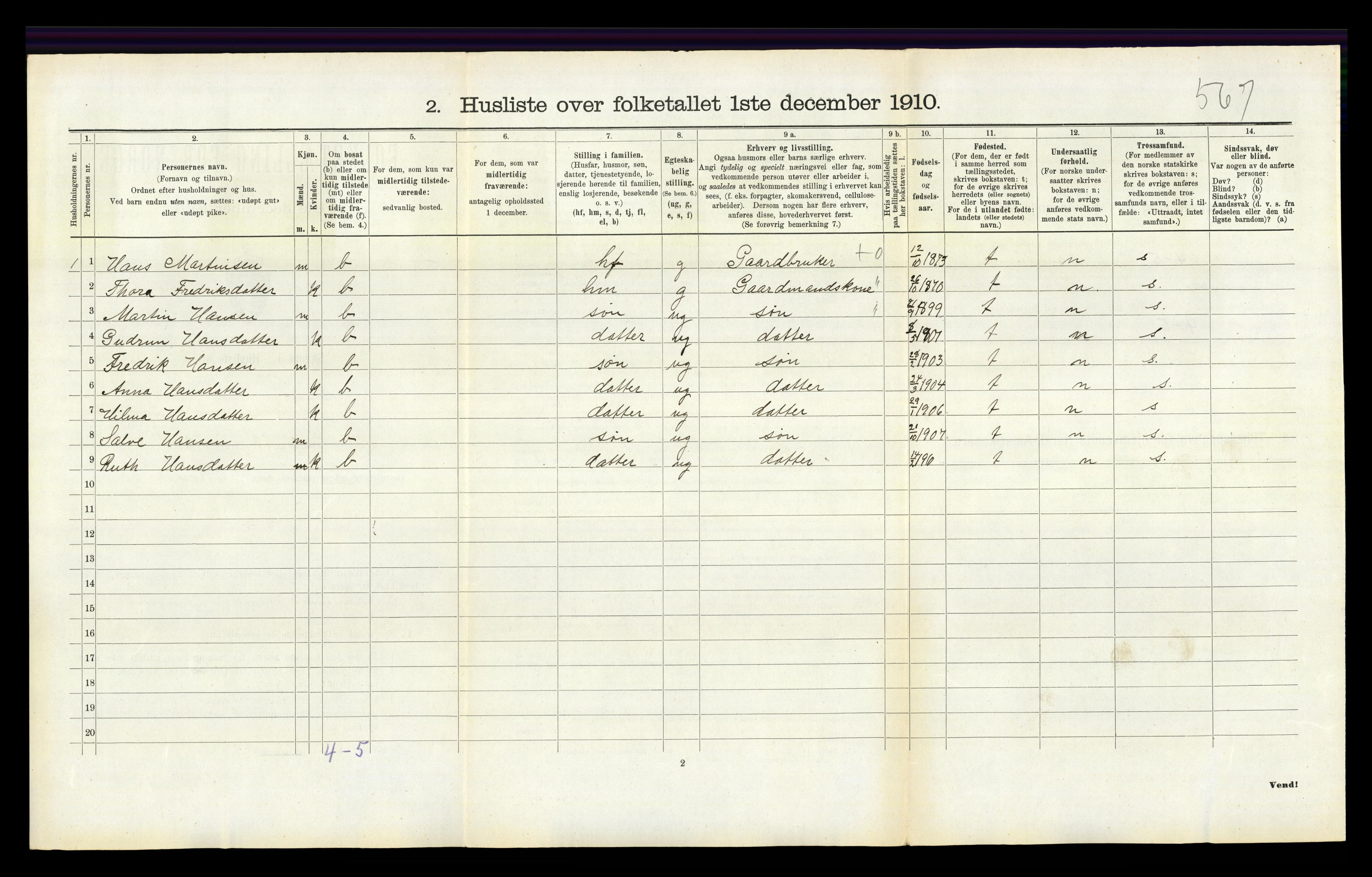 RA, 1910 census for Holum, 1910, p. 323