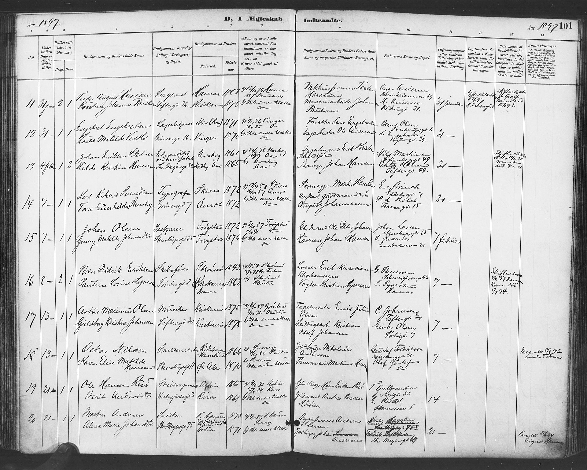 Paulus prestekontor Kirkebøker, SAO/A-10871/F/Fa/L0009: Parish register (official) no. 9, 1891-1901, p. 101