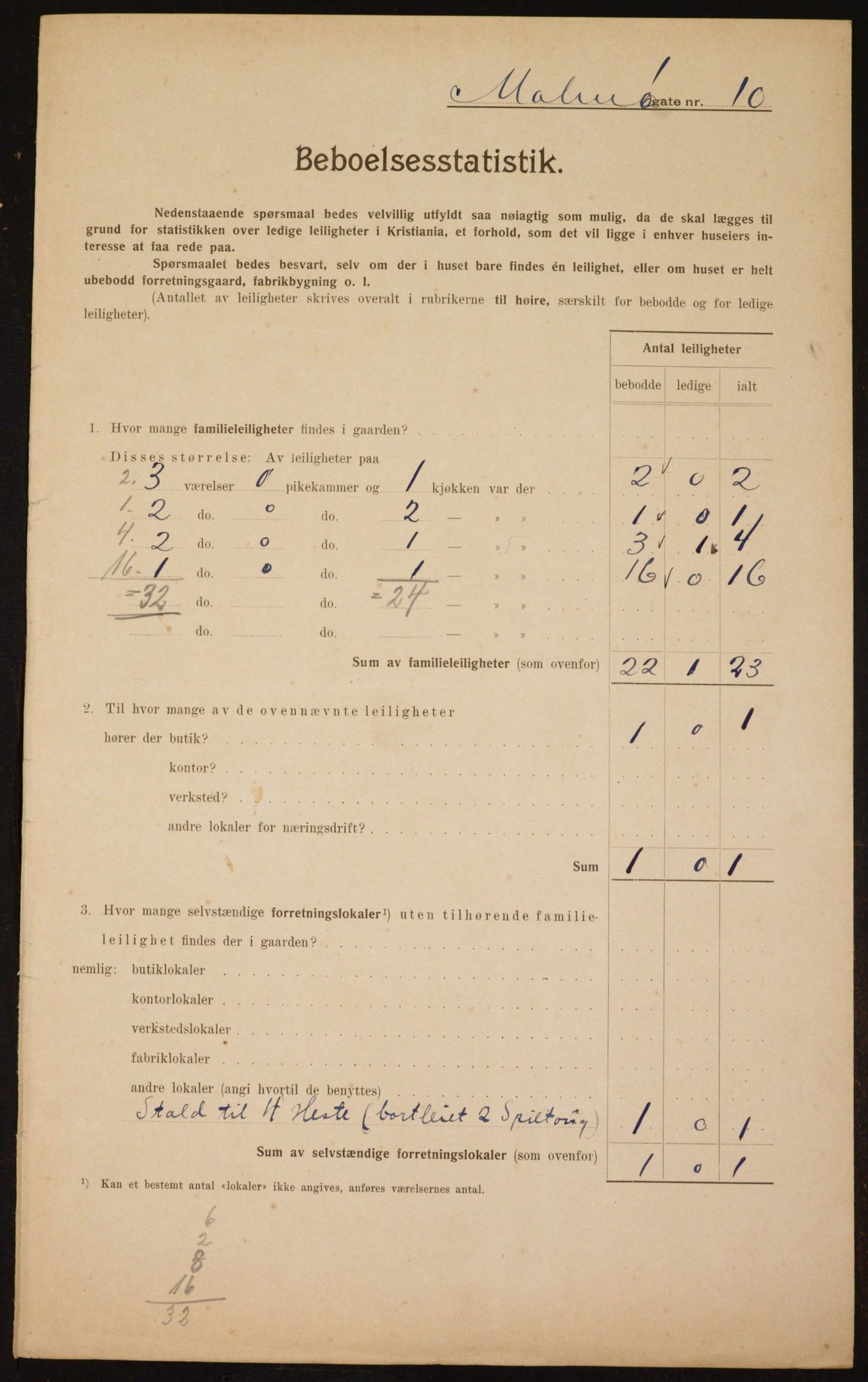 OBA, Municipal Census 1910 for Kristiania, 1910, p. 58072