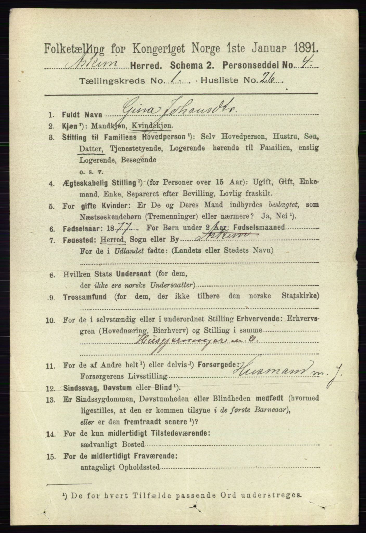 RA, 1891 census for 0124 Askim, 1891, p. 226