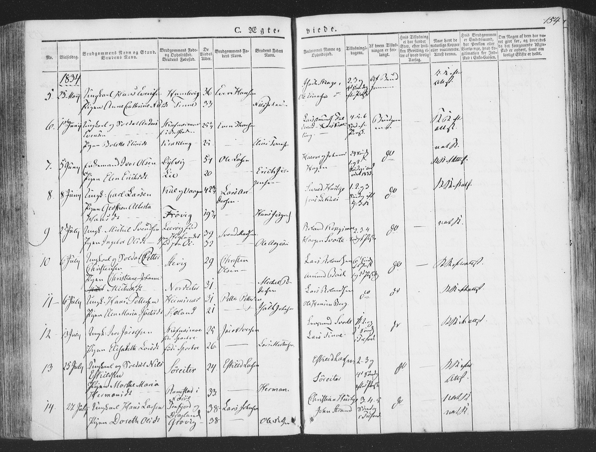 Ministerialprotokoller, klokkerbøker og fødselsregistre - Nord-Trøndelag, SAT/A-1458/780/L0639: Parish register (official) no. 780A04, 1830-1844, p. 154