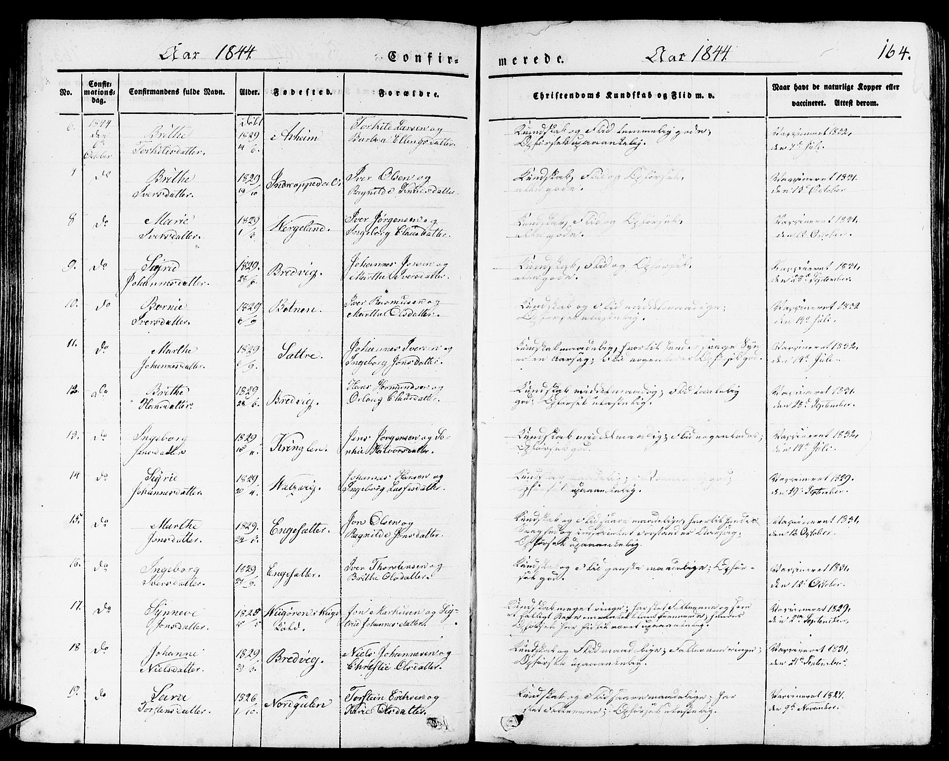 Gulen sokneprestembete, AV/SAB-A-80201/H/Haa/Haaa/L0020: Parish register (official) no. A 20, 1837-1847, p. 164