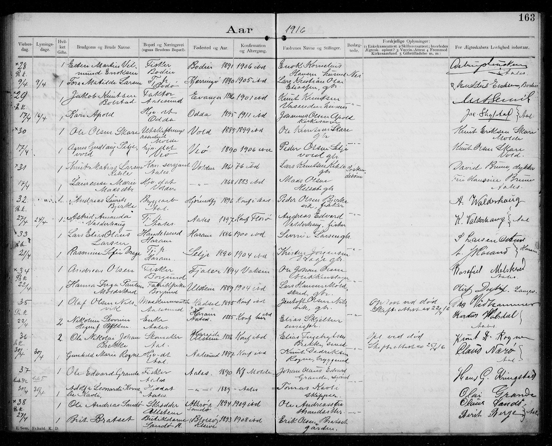 Ministerialprotokoller, klokkerbøker og fødselsregistre - Møre og Romsdal, AV/SAT-A-1454/529/L0458: Banns register no. 529A08, 1901-1918, p. 163