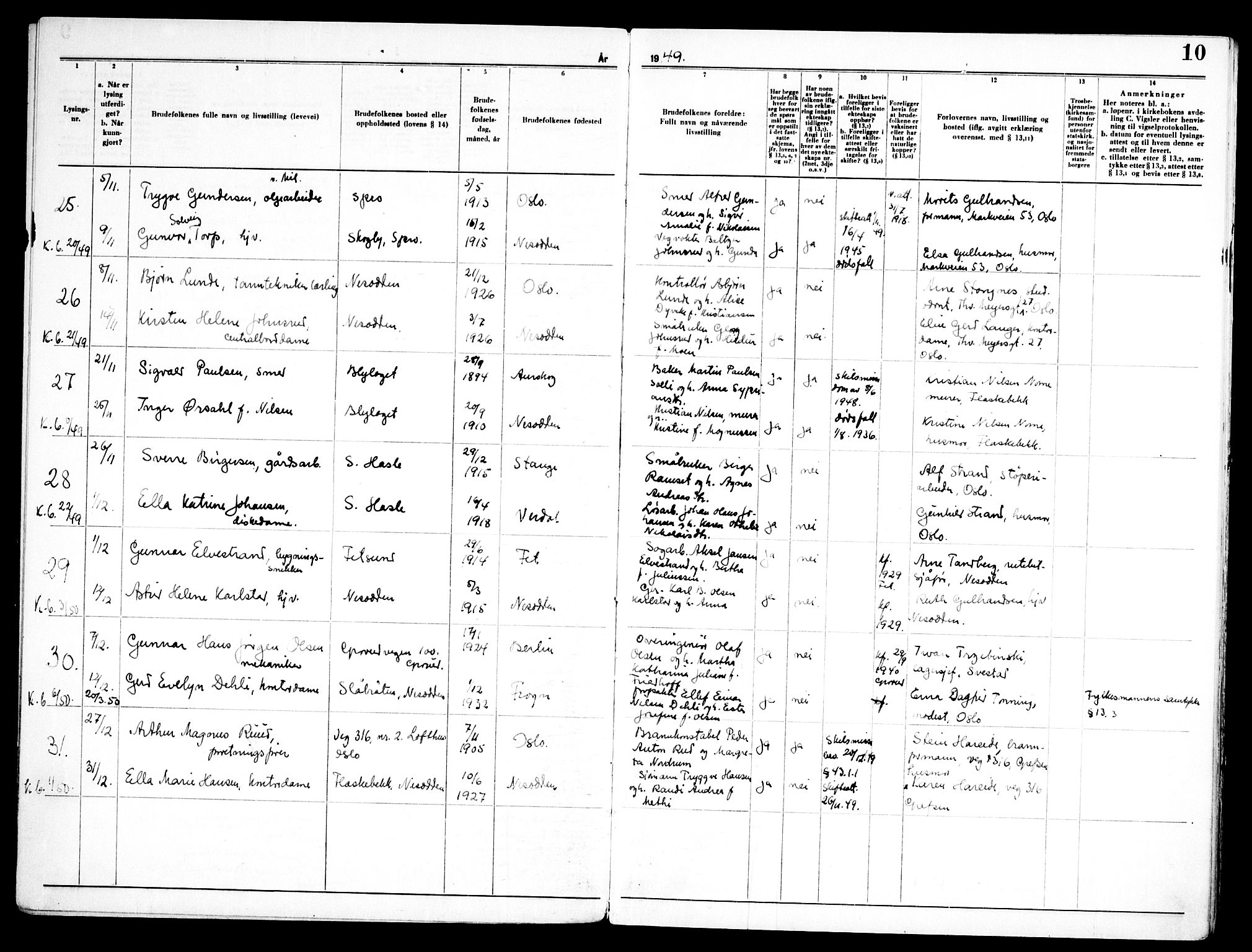 Nesodden prestekontor Kirkebøker, AV/SAO-A-10013/H/Ha/L0002: Banns register no. 2, 1948-1973, p. 10