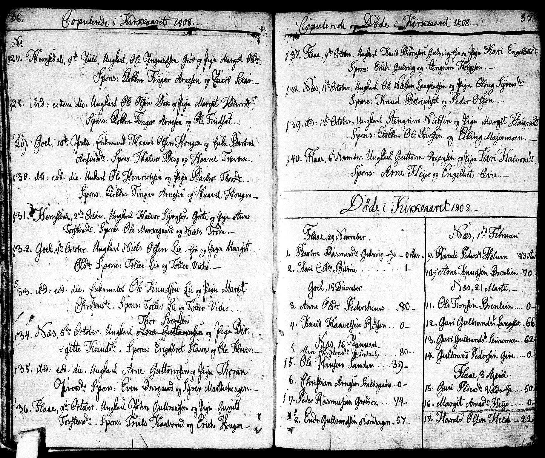 Nes kirkebøker, SAKO/A-236/F/Fa/L0006: Parish register (official) no. 6, 1808-1814, p. 36-37