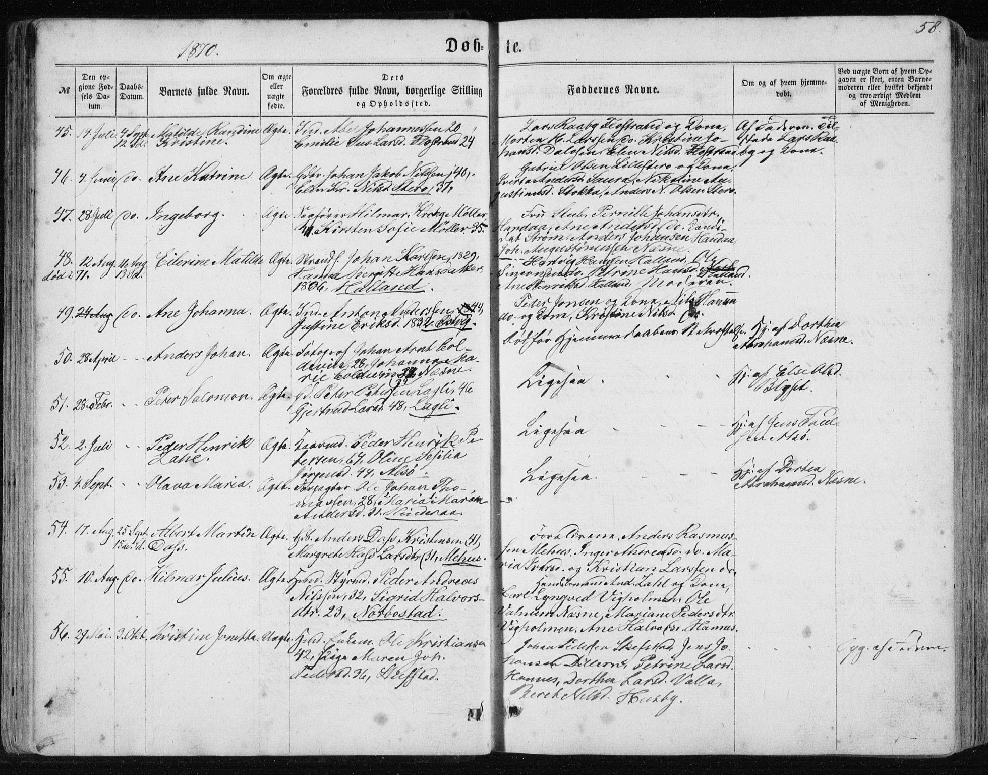 Ministerialprotokoller, klokkerbøker og fødselsregistre - Nordland, AV/SAT-A-1459/838/L0556: Parish register (copy) no. 838C03, 1861-1893, p. 58