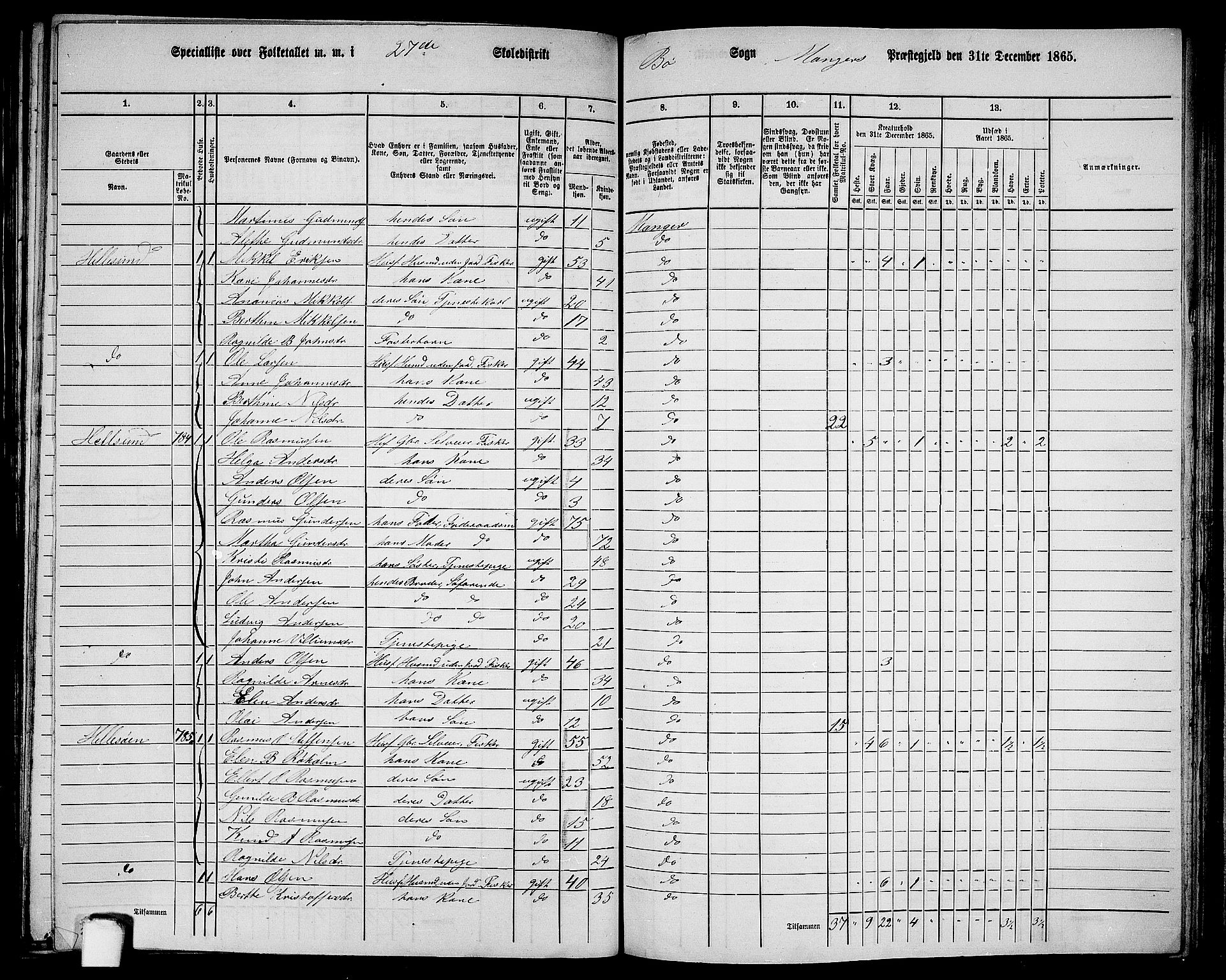 RA, 1865 census for Manger, 1865, p. 238