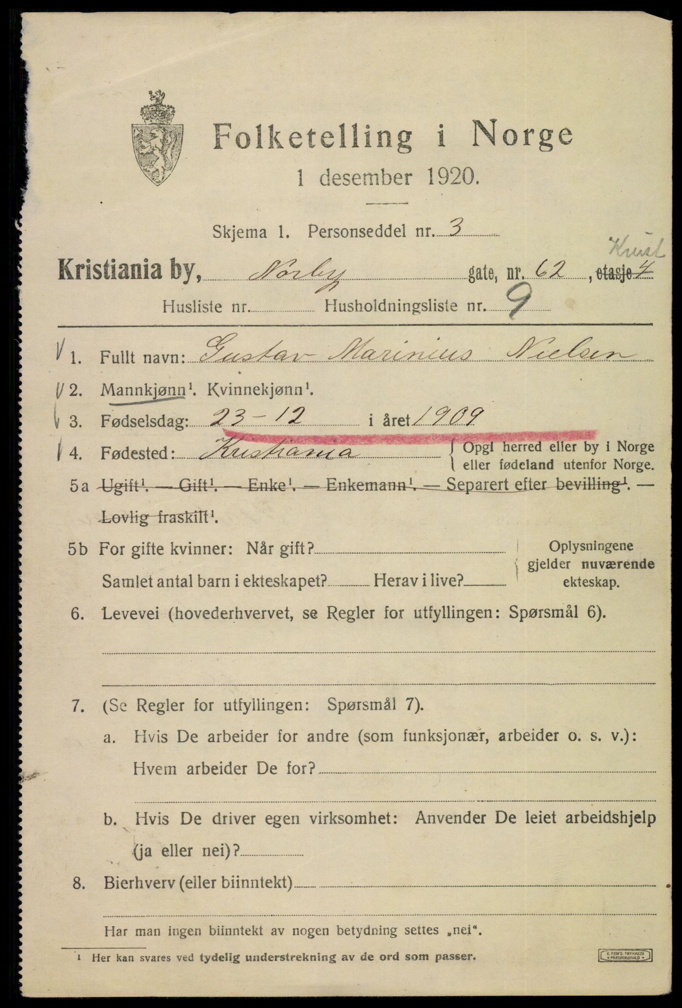 SAO, 1920 census for Kristiania, 1920, p. 420913