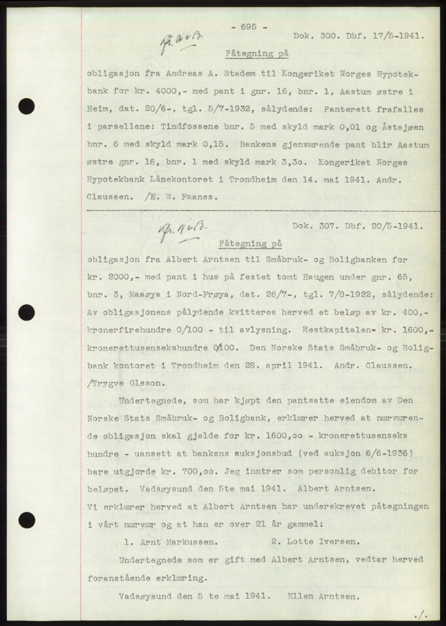 Hitra sorenskriveri, AV/SAT-A-0018/2/2C/2Ca: Mortgage book no. C1, 1936-1945, Diary no: : 300/1941