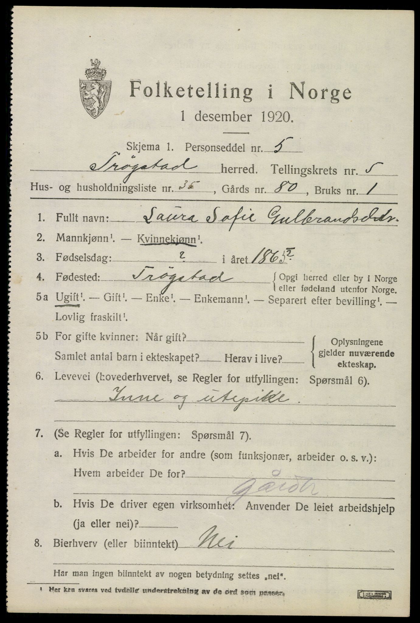 SAO, 1920 census for Trøgstad, 1920, p. 6016