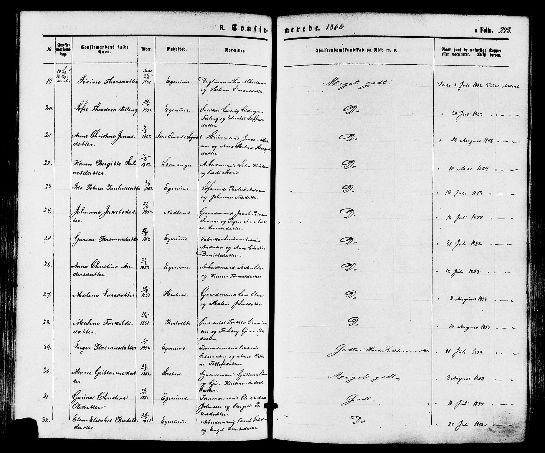 Eigersund sokneprestkontor, AV/SAST-A-101807/S08/L0014: Parish register (official) no. A 13, 1866-1878, p. 278