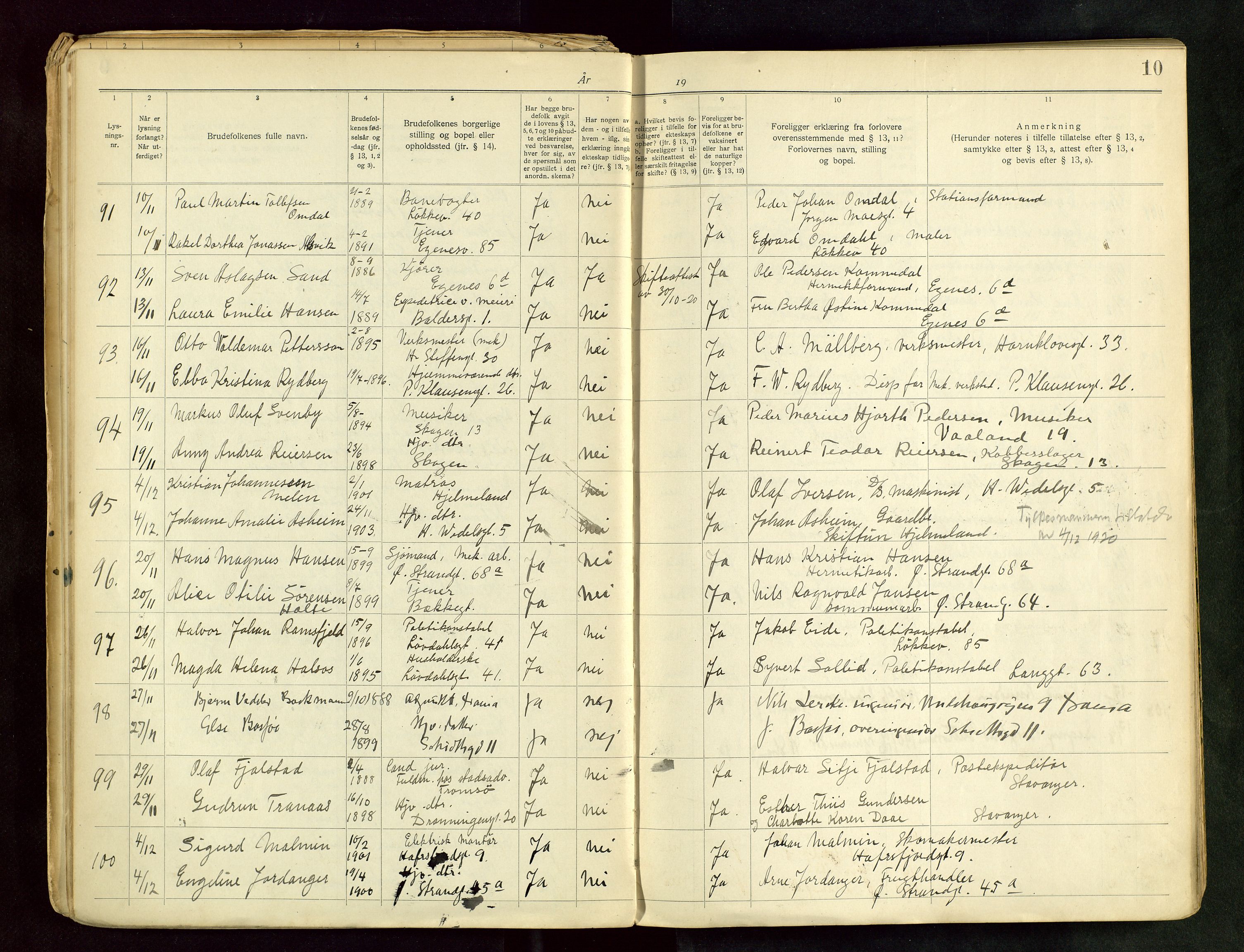 Domkirken sokneprestkontor, AV/SAST-A-101812/001/70/705BB/L0001: Banns register no. 1, 1920-1930, p. 10