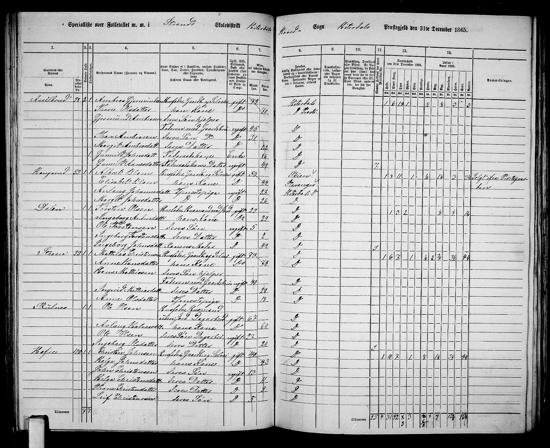 RA, 1865 census for Heddal, 1865, p. 92