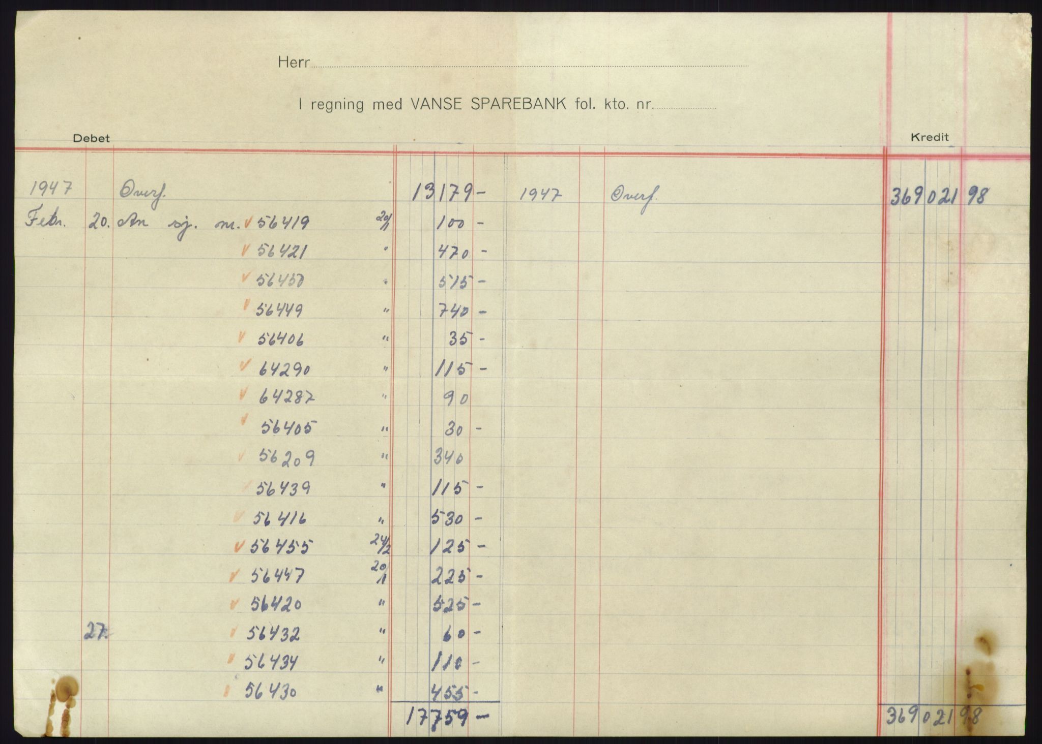 Forsvarsdepartementet, 10. kontor / Oppgjørskontoret, AV/RA-RAFA-1225/D/Db/L0180: Lista oppgjørskontor, 1942-1952, p. 2125