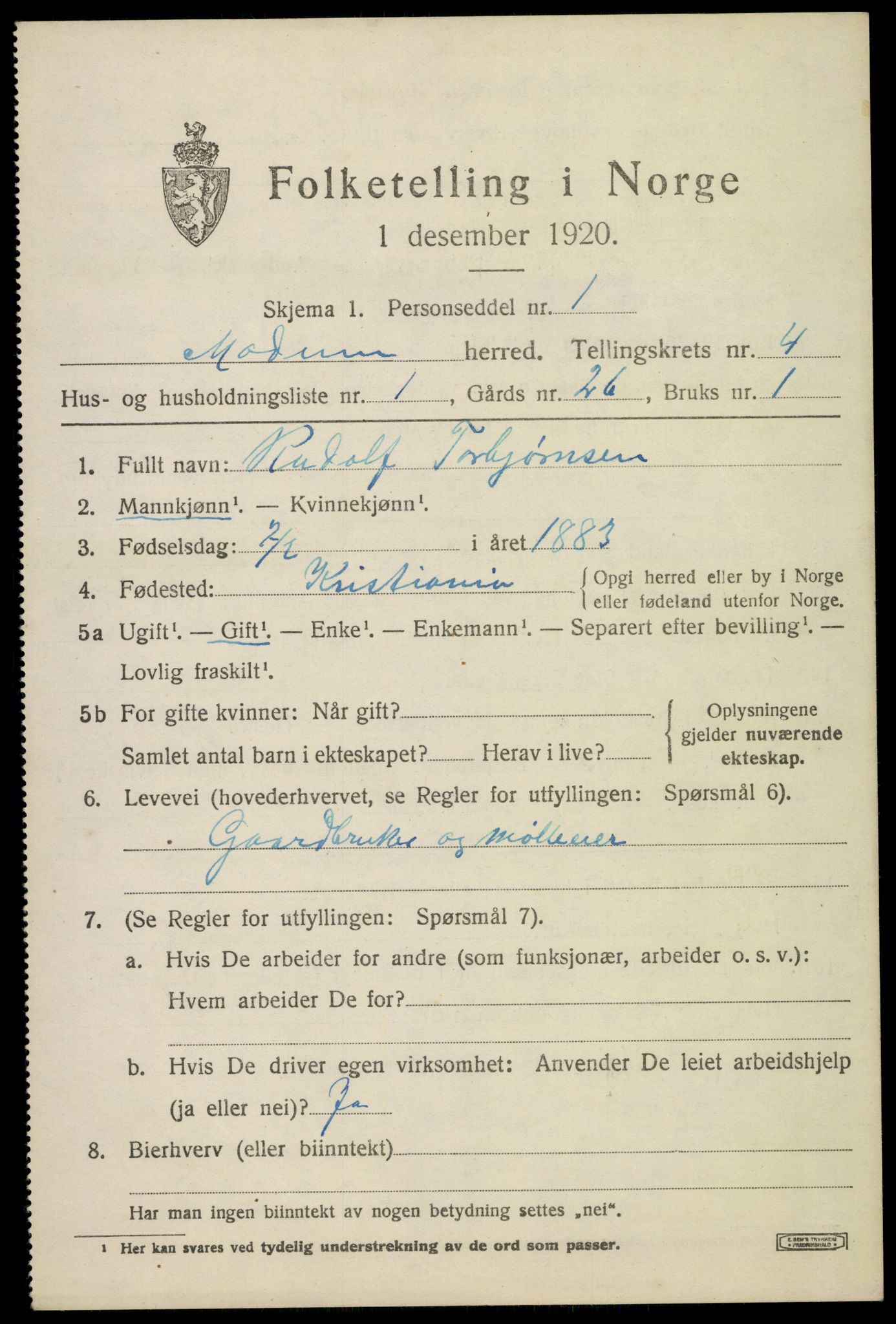 SAKO, 1920 census for Modum, 1920, p. 5285