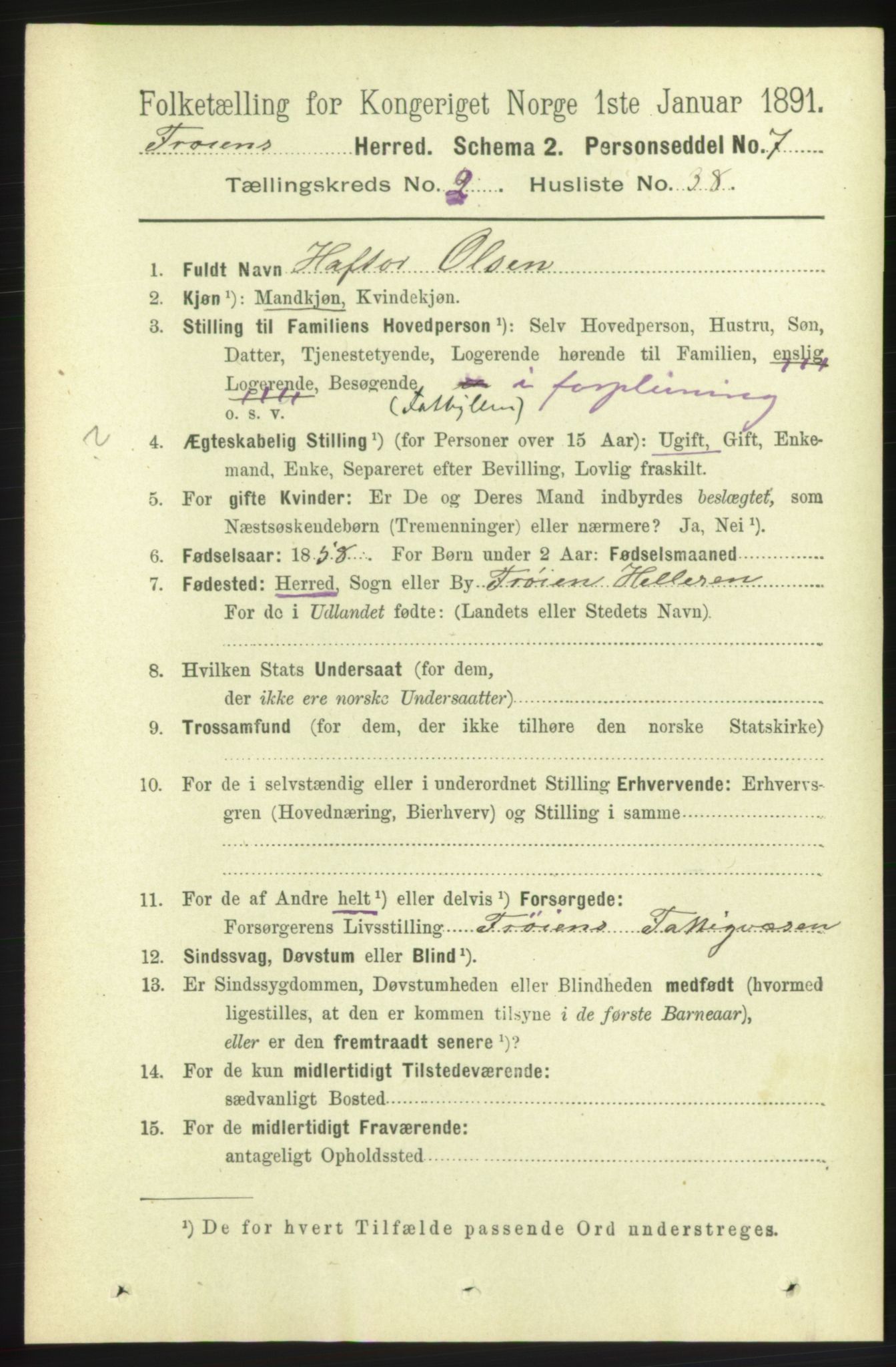 RA, 1891 census for 1619 Frøya, 1891, p. 1218