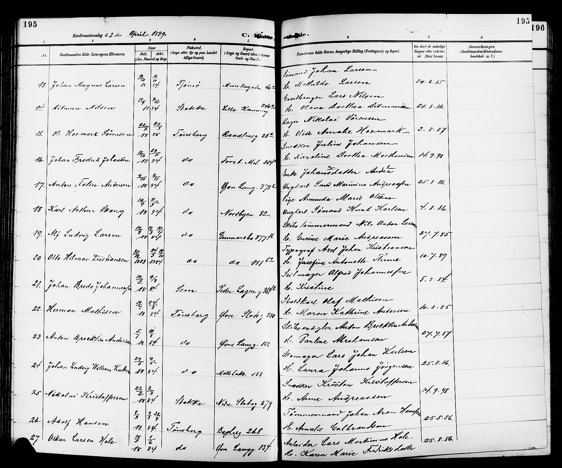 Tønsberg kirkebøker, AV/SAKO-A-330/G/Ga/L0007: Parish register (copy) no. 7, 1896-1904, p. 195