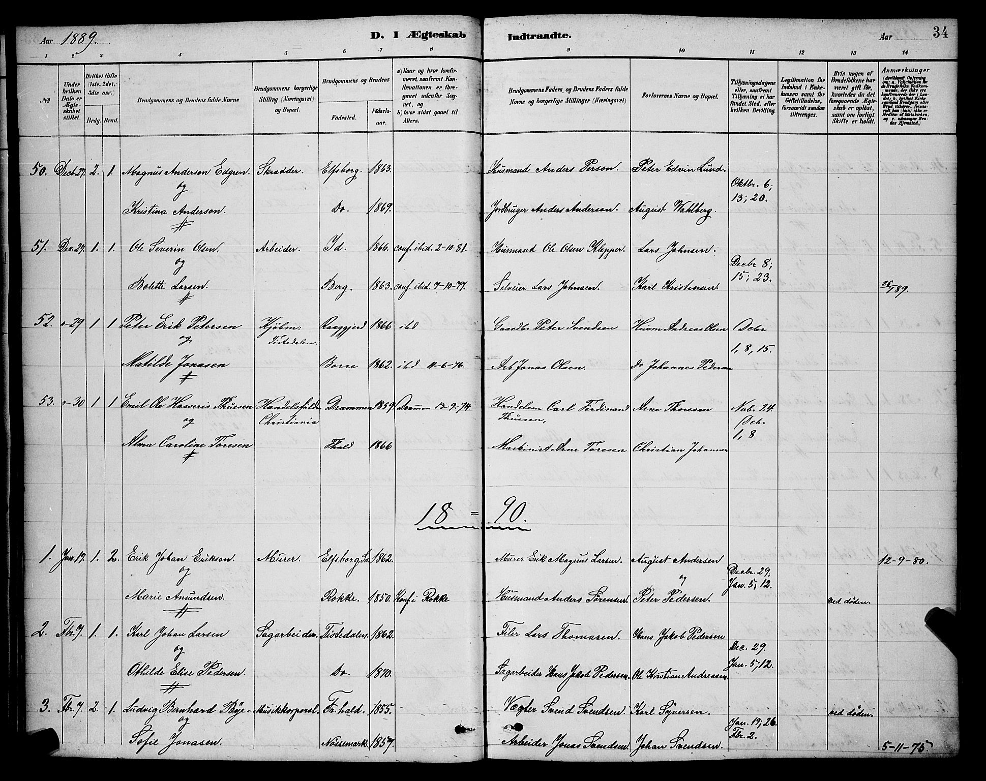 Halden prestekontor Kirkebøker, SAO/A-10909/G/Ga/L0009: Parish register (copy) no. 9, 1885-1908, p. 34