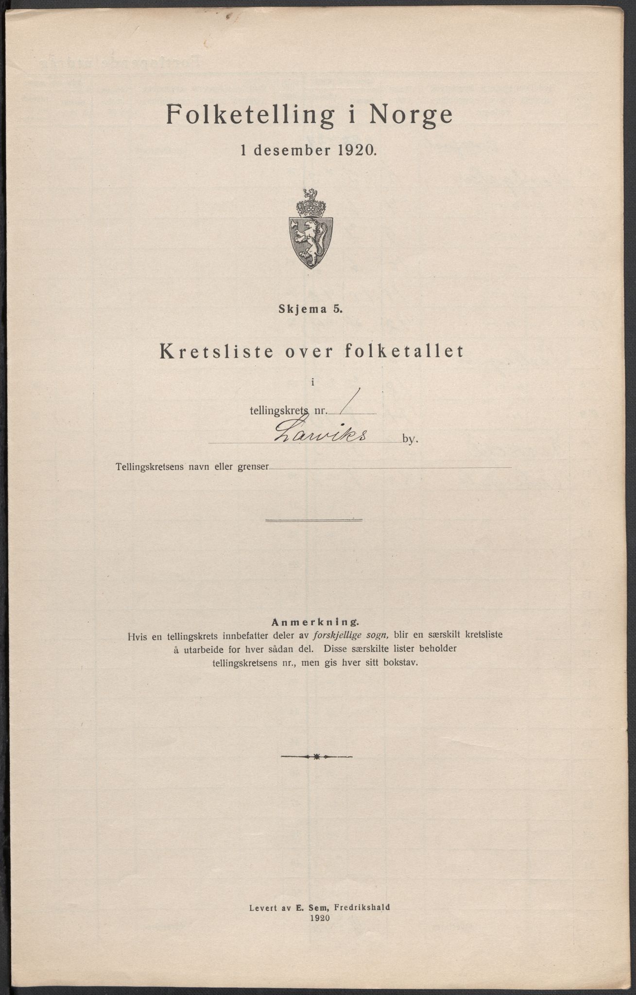 SAKO, 1920 census for Larvik, 1920, p. 8