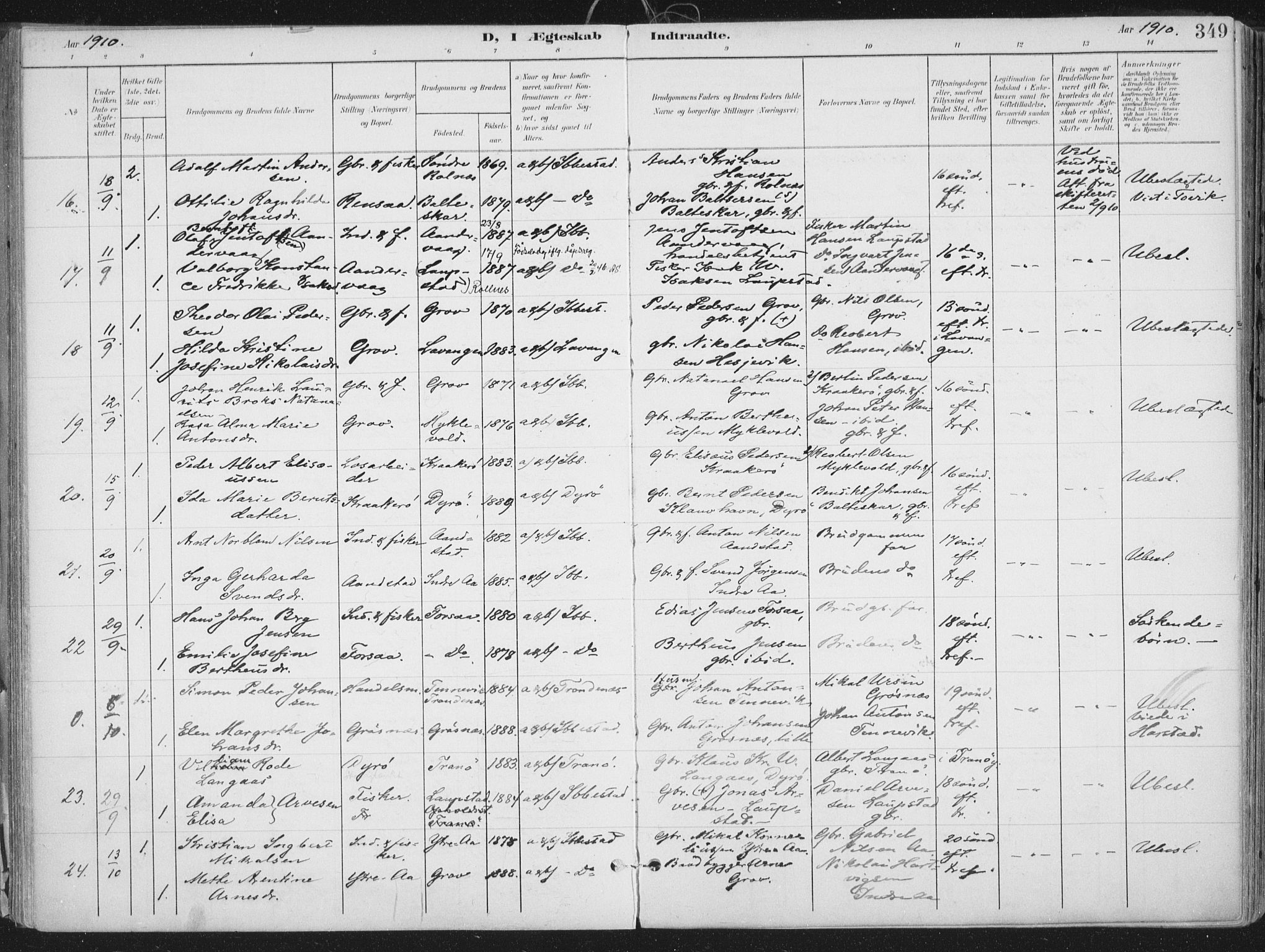 Ibestad sokneprestembete, SATØ/S-0077/H/Ha/Haa/L0017kirke: Parish register (official) no. 17, 1901-1914, p. 349