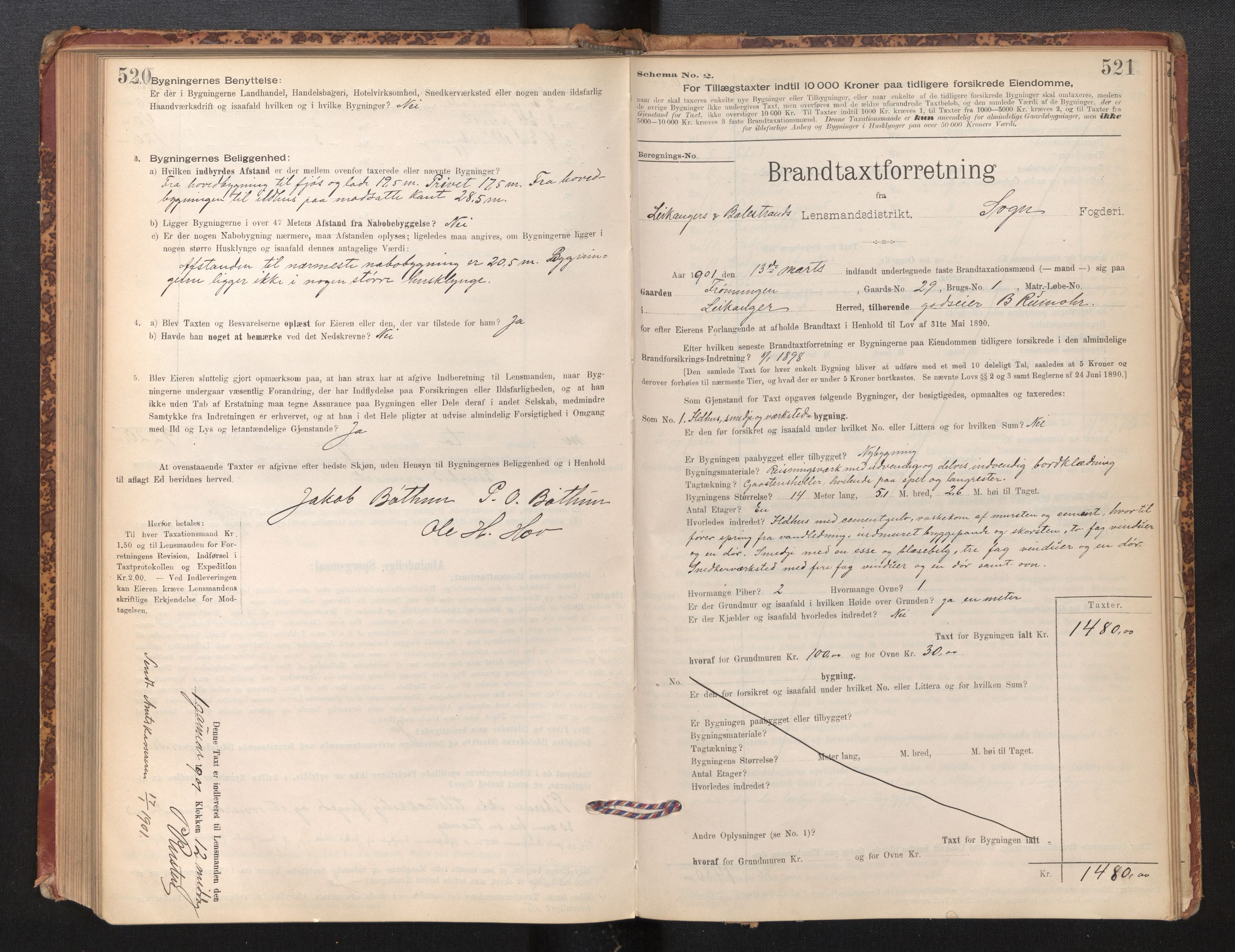 Lensmannen i Leikanger, AV/SAB-A-29201/0012/L0004: Branntakstprotokoll, skjematakst, 1894-1903, p. 520-521