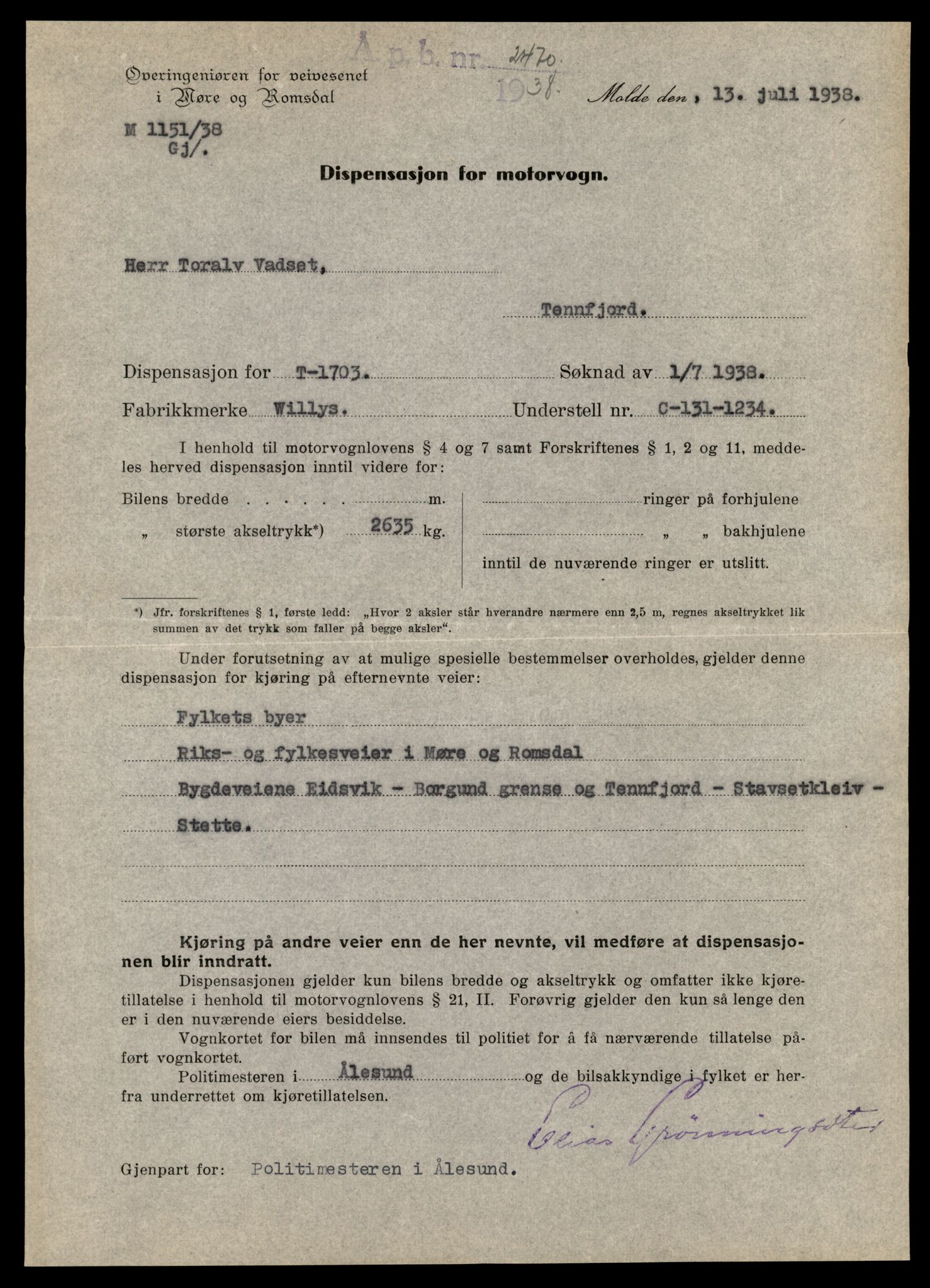 Møre og Romsdal vegkontor - Ålesund trafikkstasjon, AV/SAT-A-4099/F/Fe/L0015: Registreringskort for kjøretøy T 1700 - T 1850, 1927-1998, p. 103