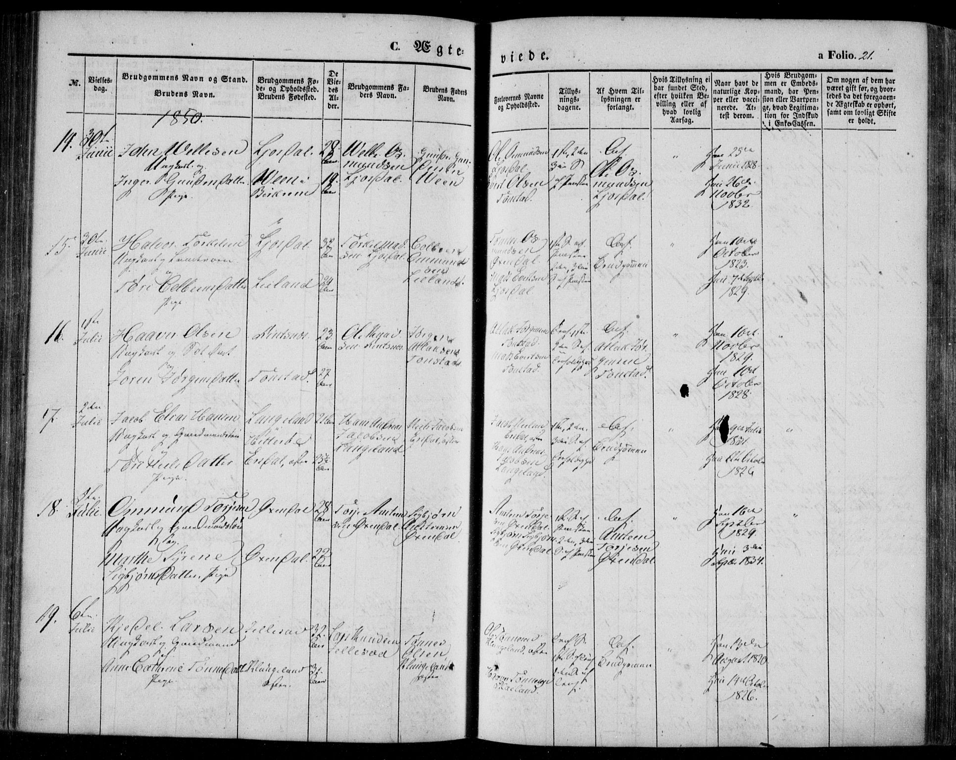 Bakke sokneprestkontor, AV/SAK-1111-0002/F/Fa/Faa/L0005: Parish register (official) no. A 5, 1847-1855, p. 21