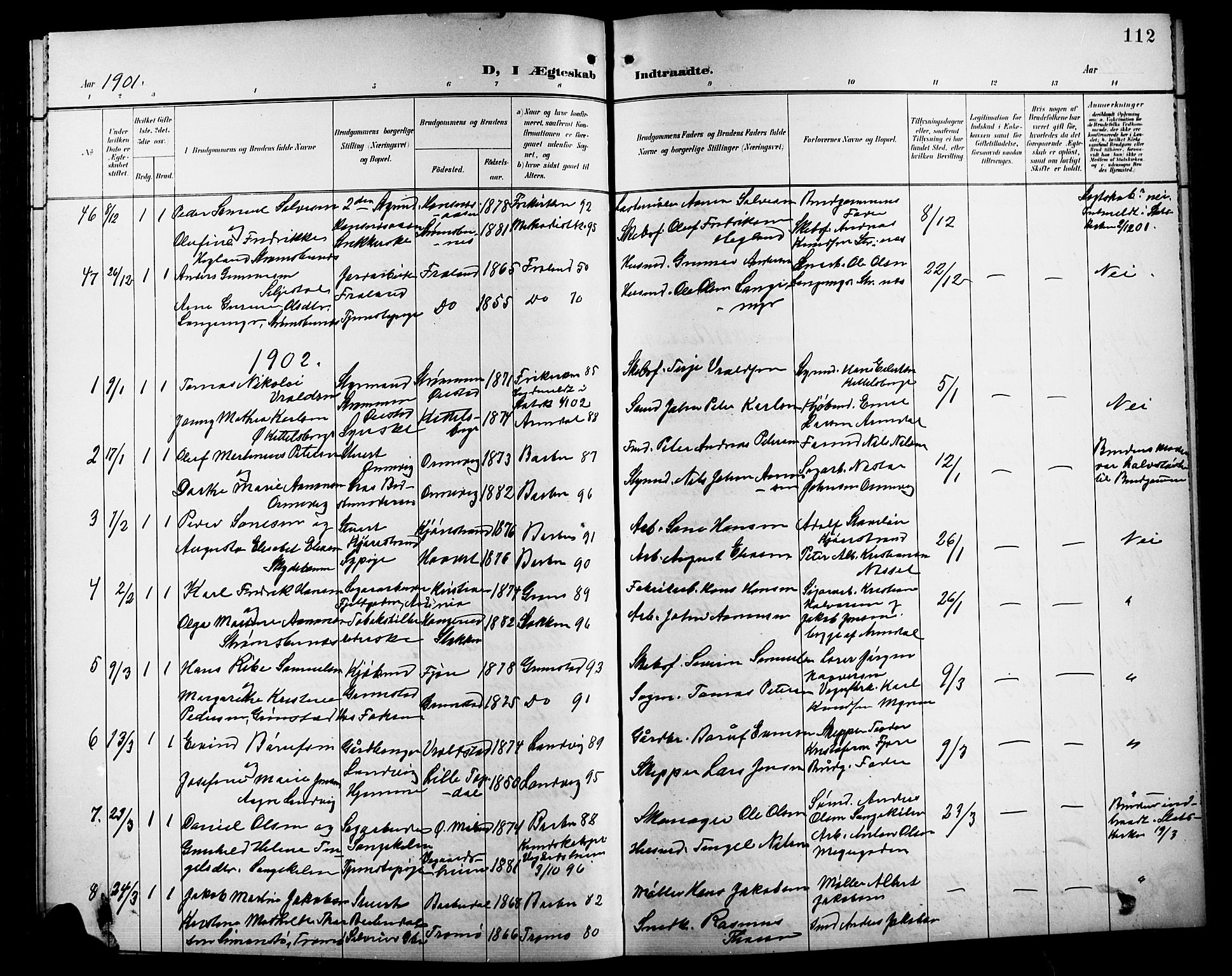 Barbu sokneprestkontor, AV/SAK-1111-0003/F/Fb/L0003: Parish register (copy) no. B 3, 1897-1911, p. 112