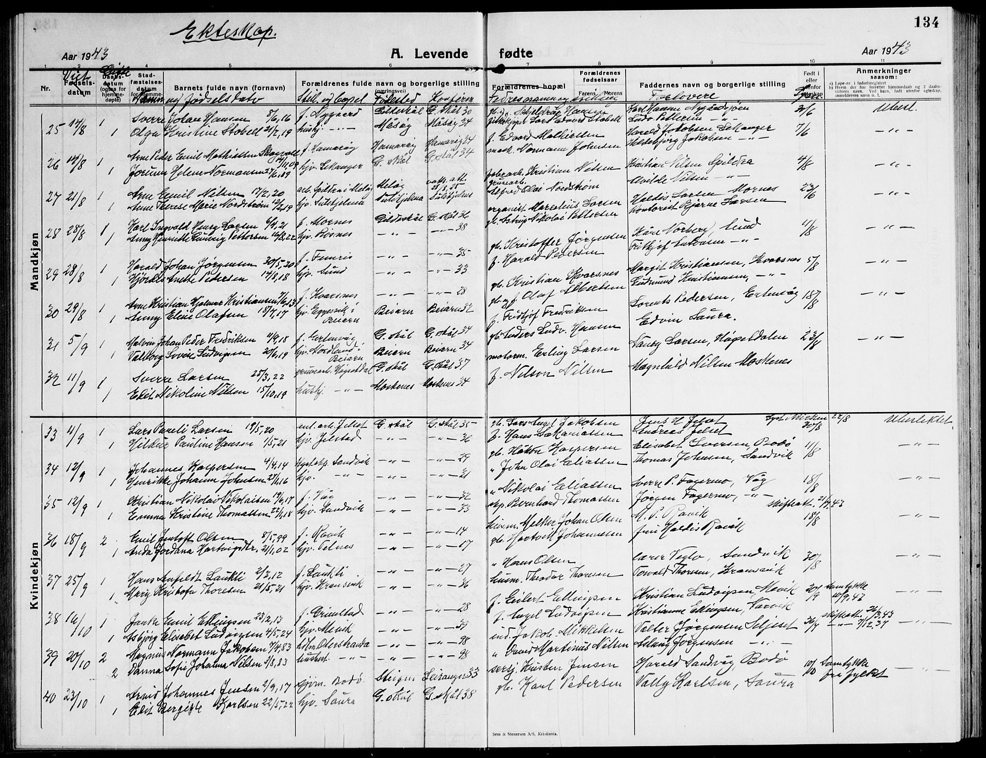 Ministerialprotokoller, klokkerbøker og fødselsregistre - Nordland, AV/SAT-A-1459/805/L0111: Parish register (copy) no. 805C07, 1925-1943, p. 134