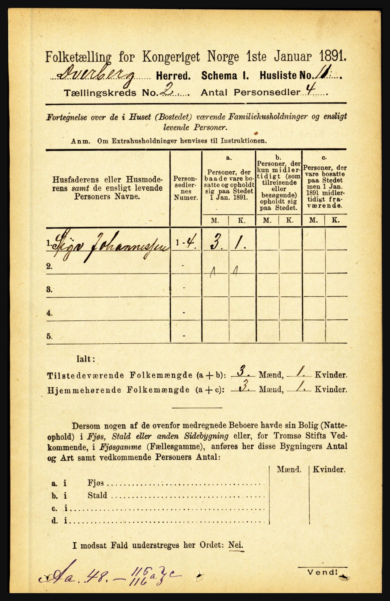 RA, 1891 census for 1872 Dverberg, 1891, p. 588