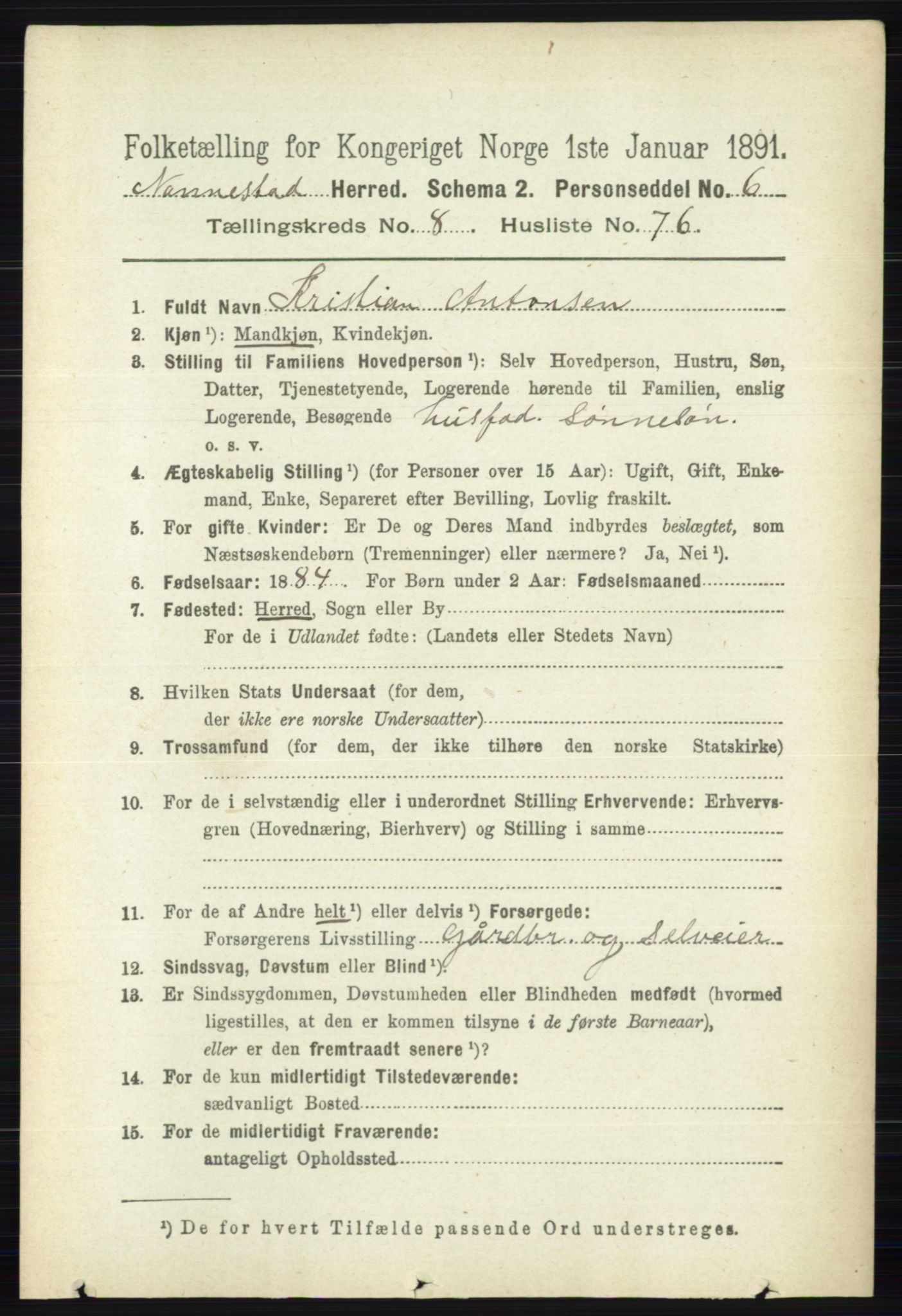 RA, 1891 census for 0238 Nannestad, 1891, p. 4881