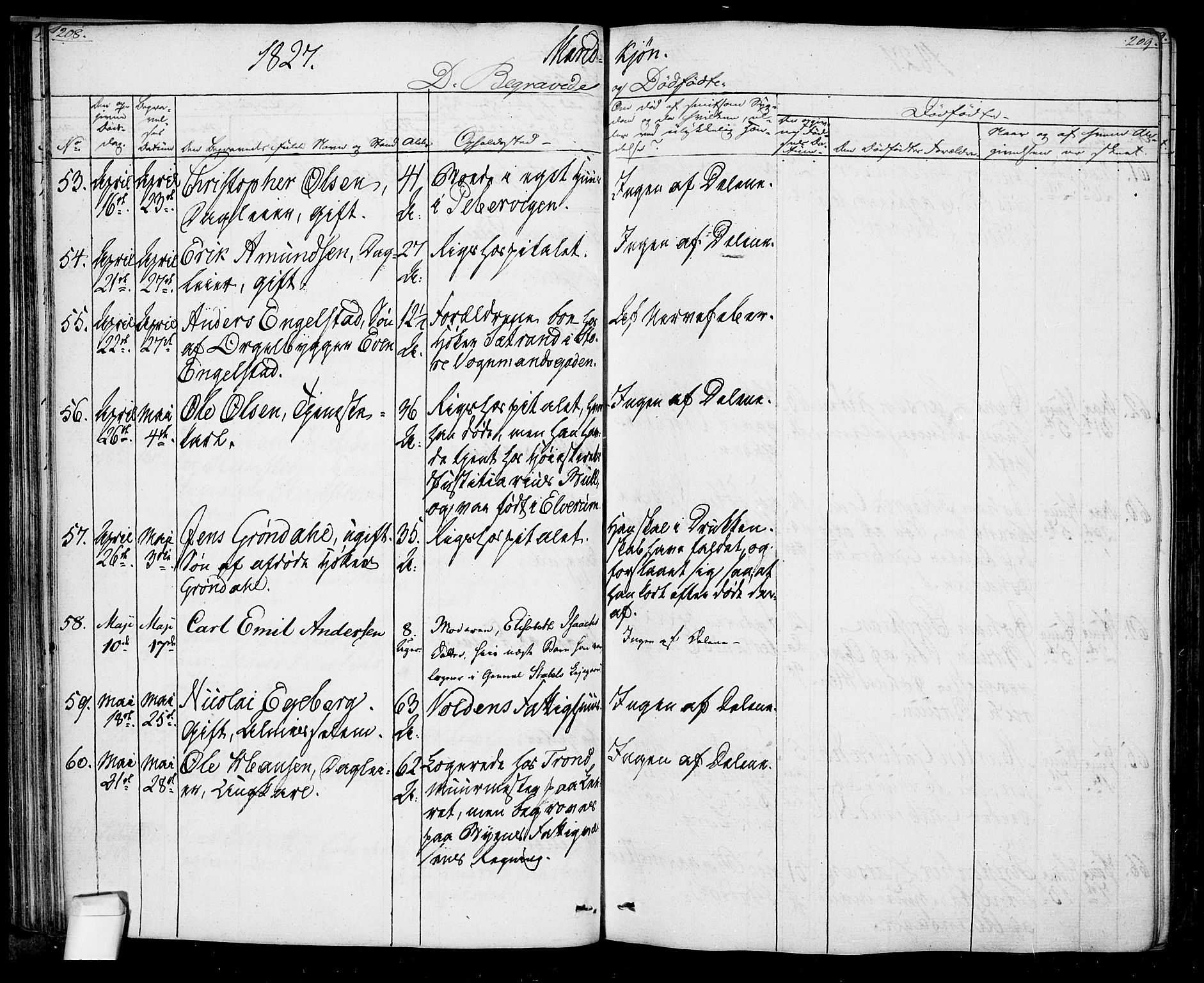 Oslo domkirke Kirkebøker, AV/SAO-A-10752/F/Fa/L0022: Parish register (official) no. 22, 1824-1829, p. 208-209