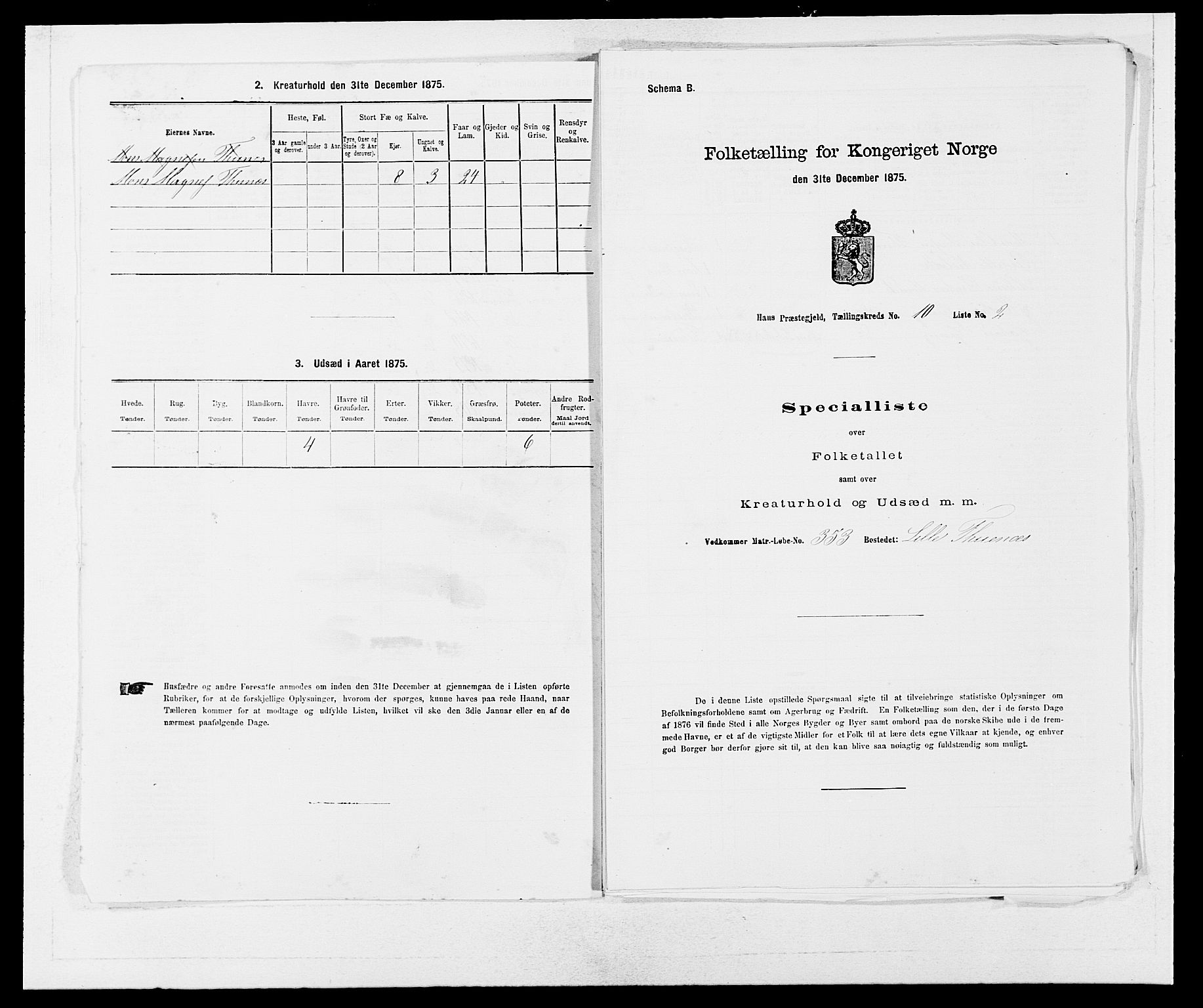 SAB, 1875 census for 1250P Haus, 1875, p. 1176