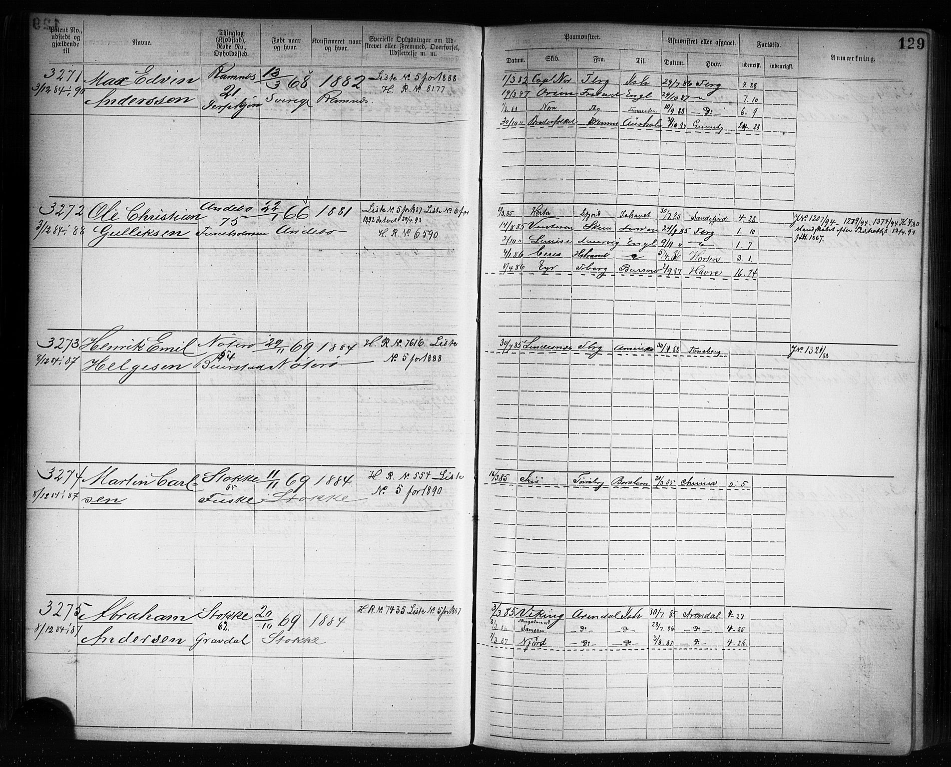 Tønsberg innrulleringskontor, AV/SAKO-A-786/F/Fb/L0007: Annotasjonsrulle Patent nr. 2636-5150, 1881-1892, p. 130