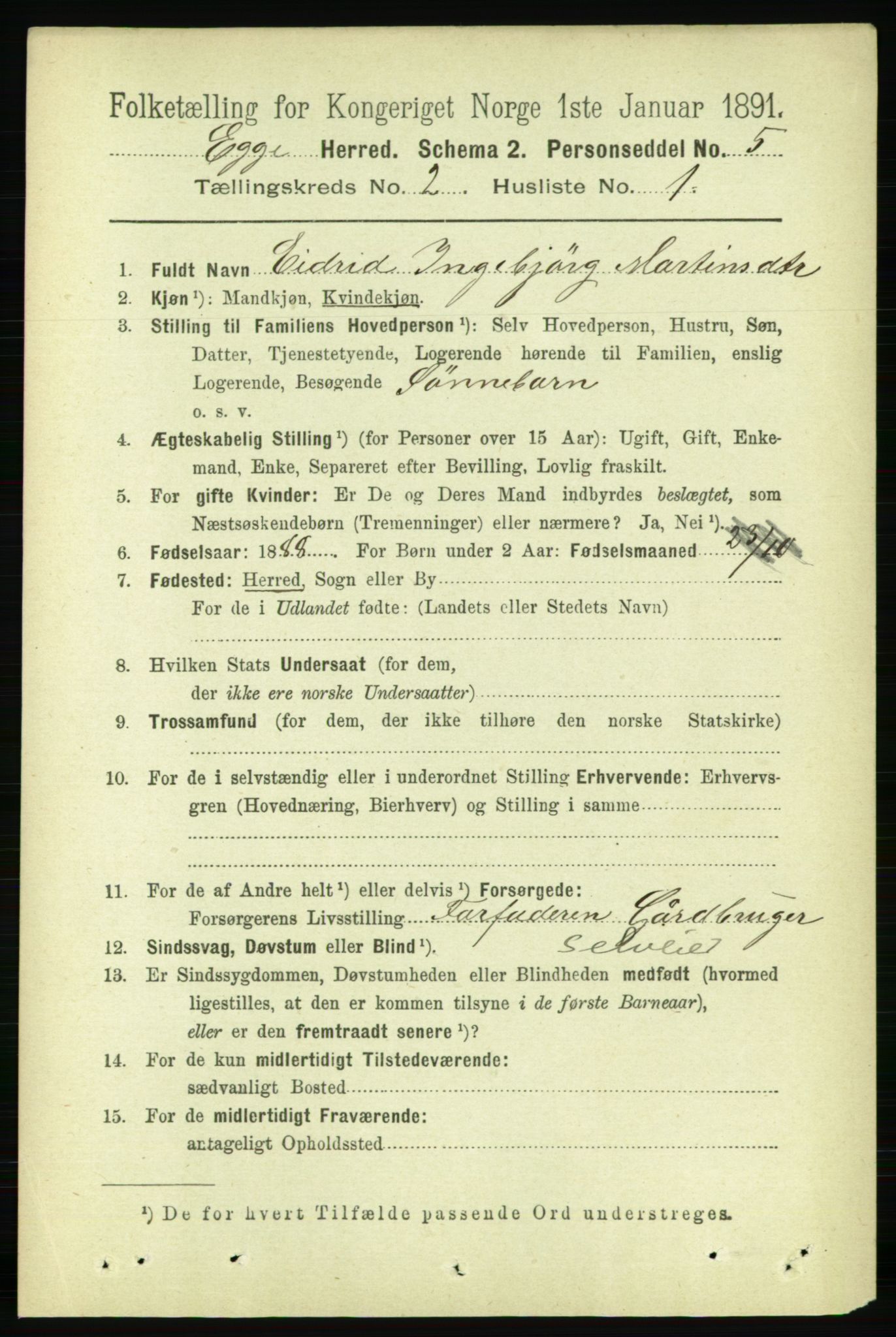 RA, 1891 census for 1733 Egge, 1891, p. 508