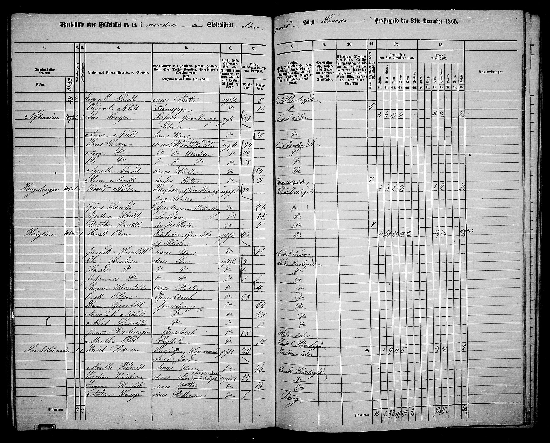 RA, 1865 census for Land, 1865, p. 169