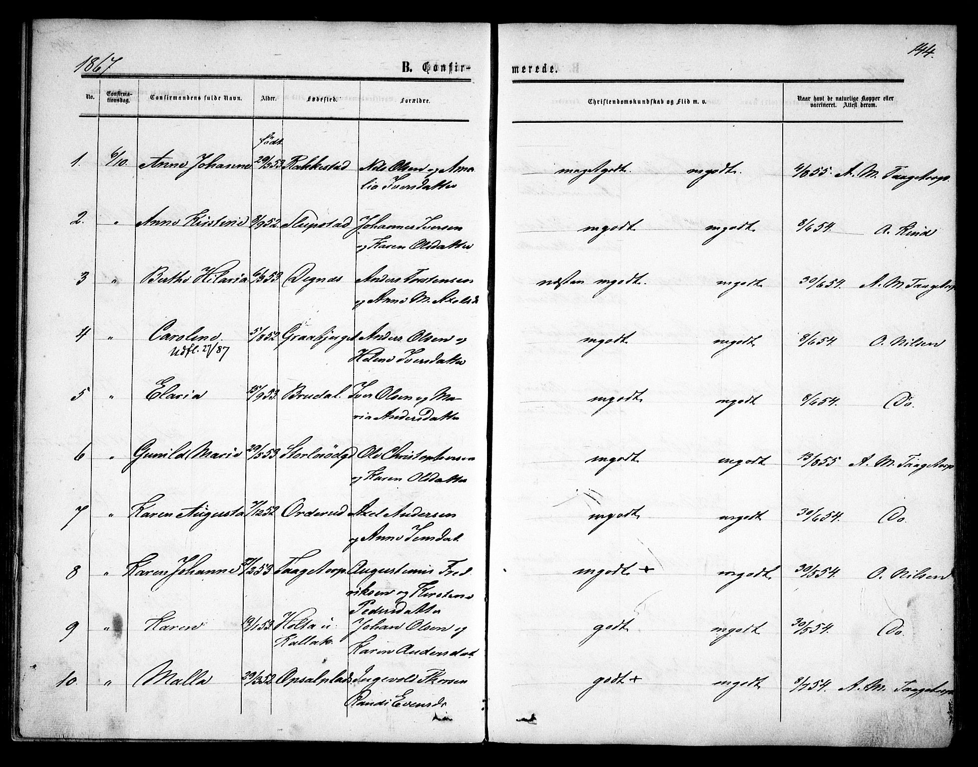 Rødenes prestekontor Kirkebøker, SAO/A-2005/F/Fa/L0007: Parish register (official) no. I 7, 1860-1869, p. 144