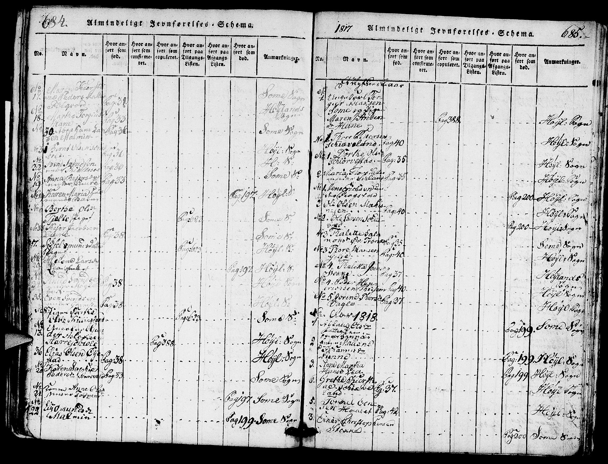 Høyland sokneprestkontor, SAST/A-101799/001/30BA/L0006: Parish register (official) no. A 6, 1815-1825, p. 684-685