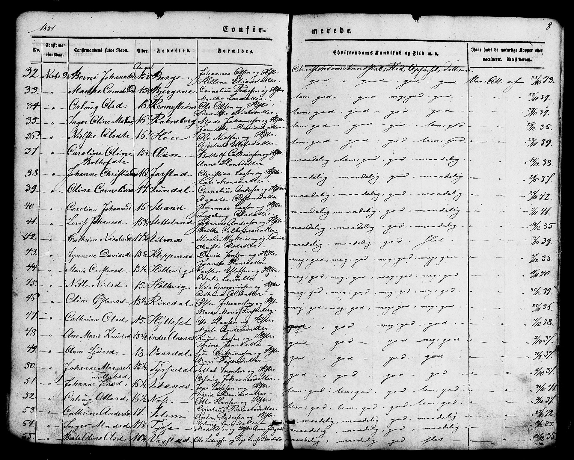 Fjaler sokneprestembete, AV/SAB-A-79801/H/Haa/Haaa/L0008: Parish register (official) no. A 8, 1850-1886, p. 8