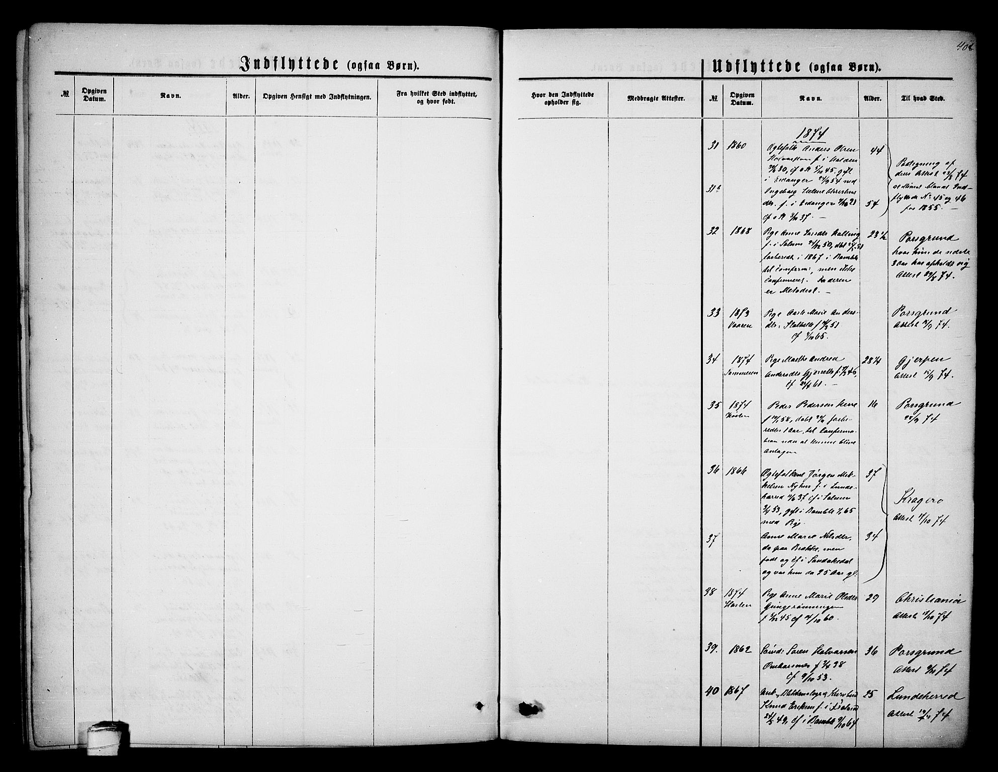 Bamble kirkebøker, SAKO/A-253/G/Ga/L0006: Parish register (copy) no. I 6, 1860-1876, p. 408