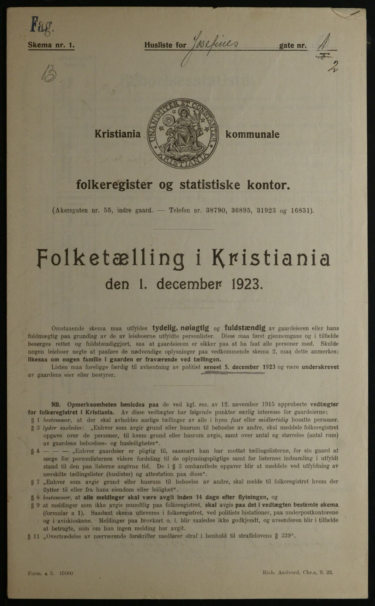 OBA, Municipal Census 1923 for Kristiania, 1923, p. 53139