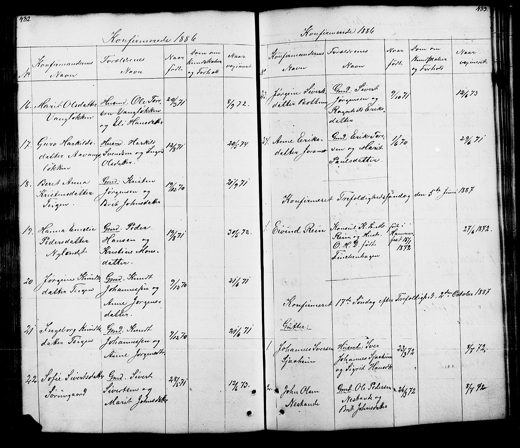 Lesja prestekontor, SAH/PREST-068/H/Ha/Hab/L0005: Parish register (copy) no. 5, 1850-1894, p. 482-483
