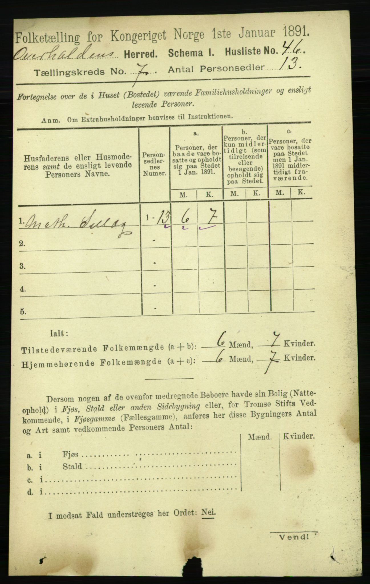 RA, 1891 census for 1744 Overhalla, 1891, p. 2635